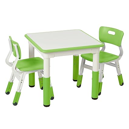 Dry-Erase Square Activity Table with 2 Chairs, Adjustable, Kids Furniture, Red, 1