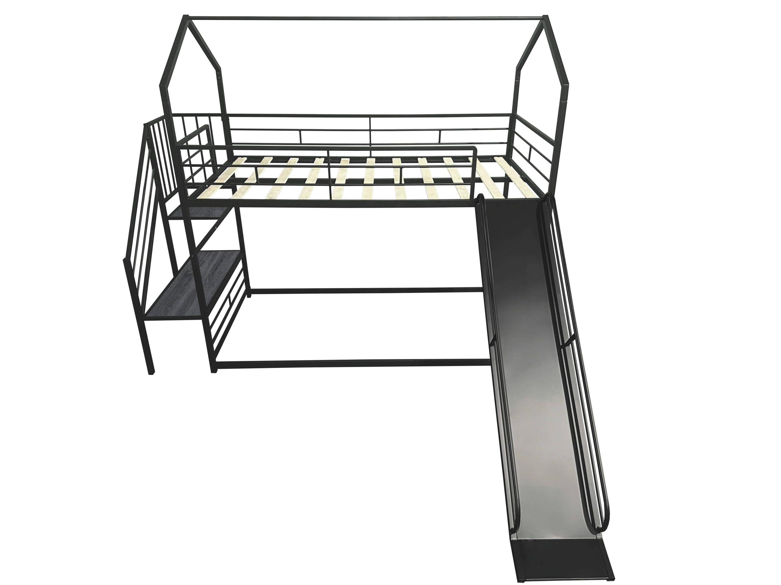 Staircase Bunk Bed with Slide for Kids,Low Bunk House Bed