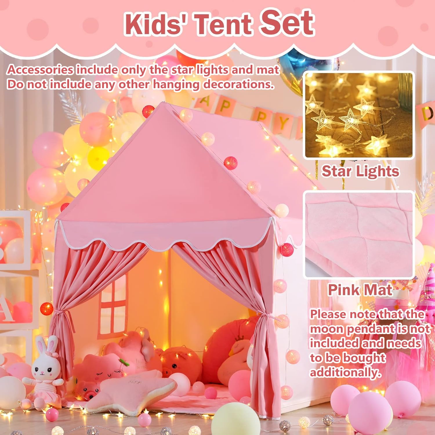 Kids Play Tent with Mat and Star Lights