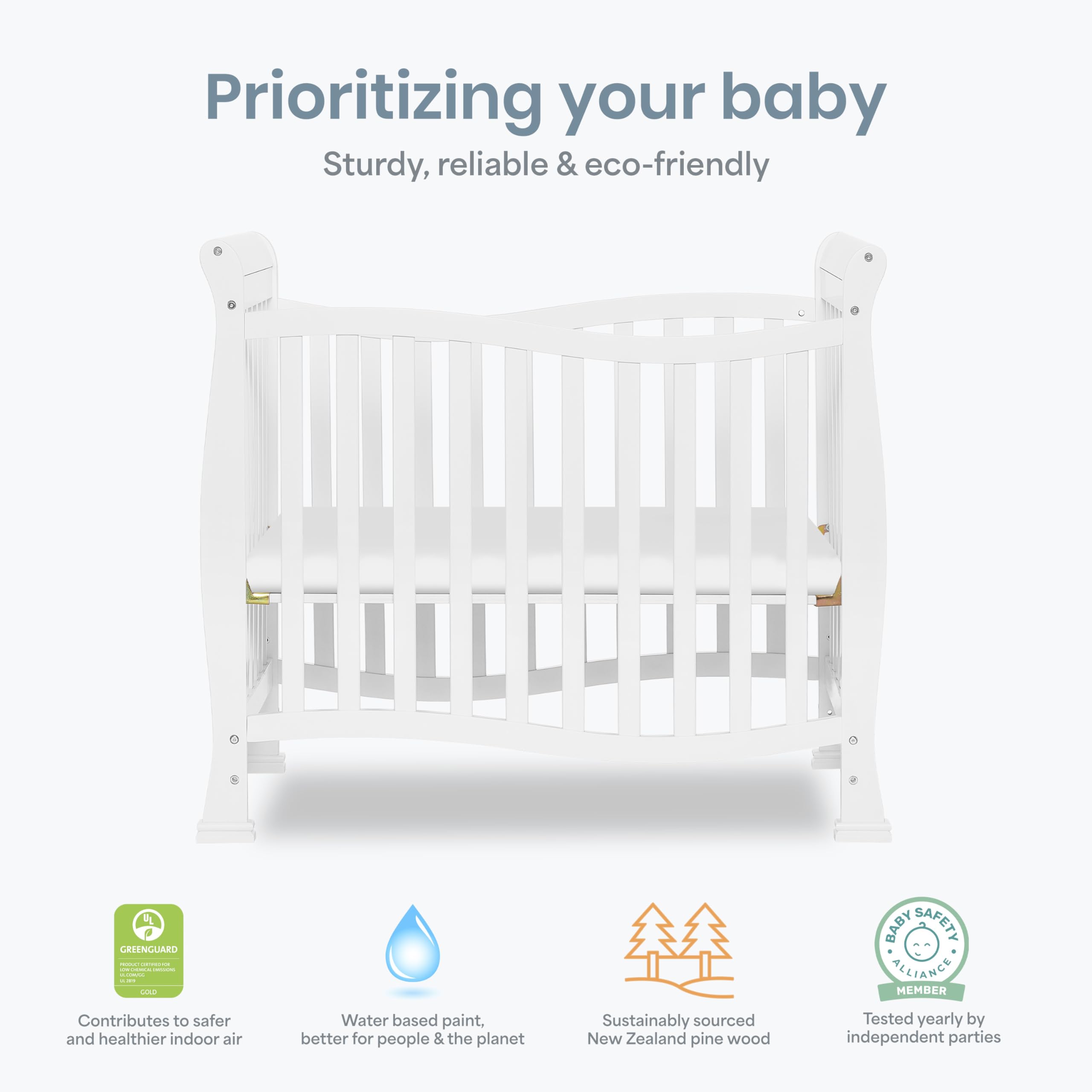4-in-1 Convertible Mini Crib with Adjustable Mattress Height