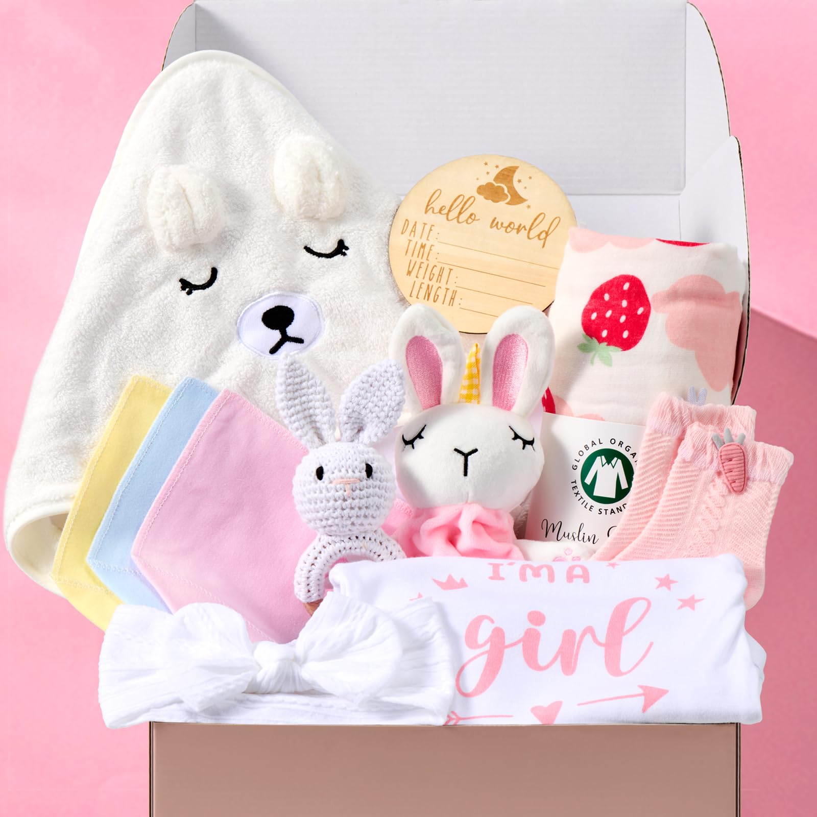 Baby Girl Gifts Basket, Newborn Girl Essentials for Baby Shower