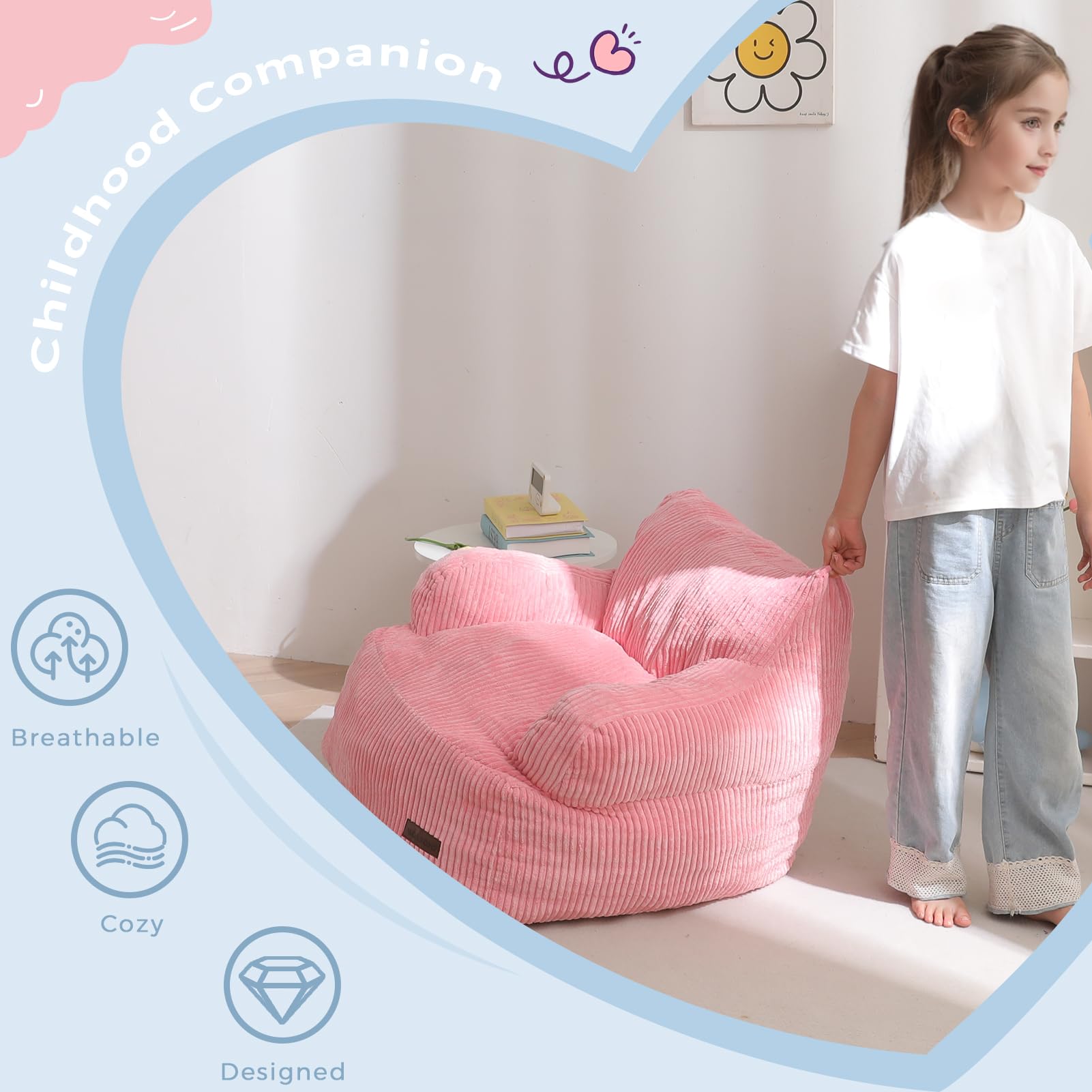 Kids Bean Bag Chair with Storage Pocket