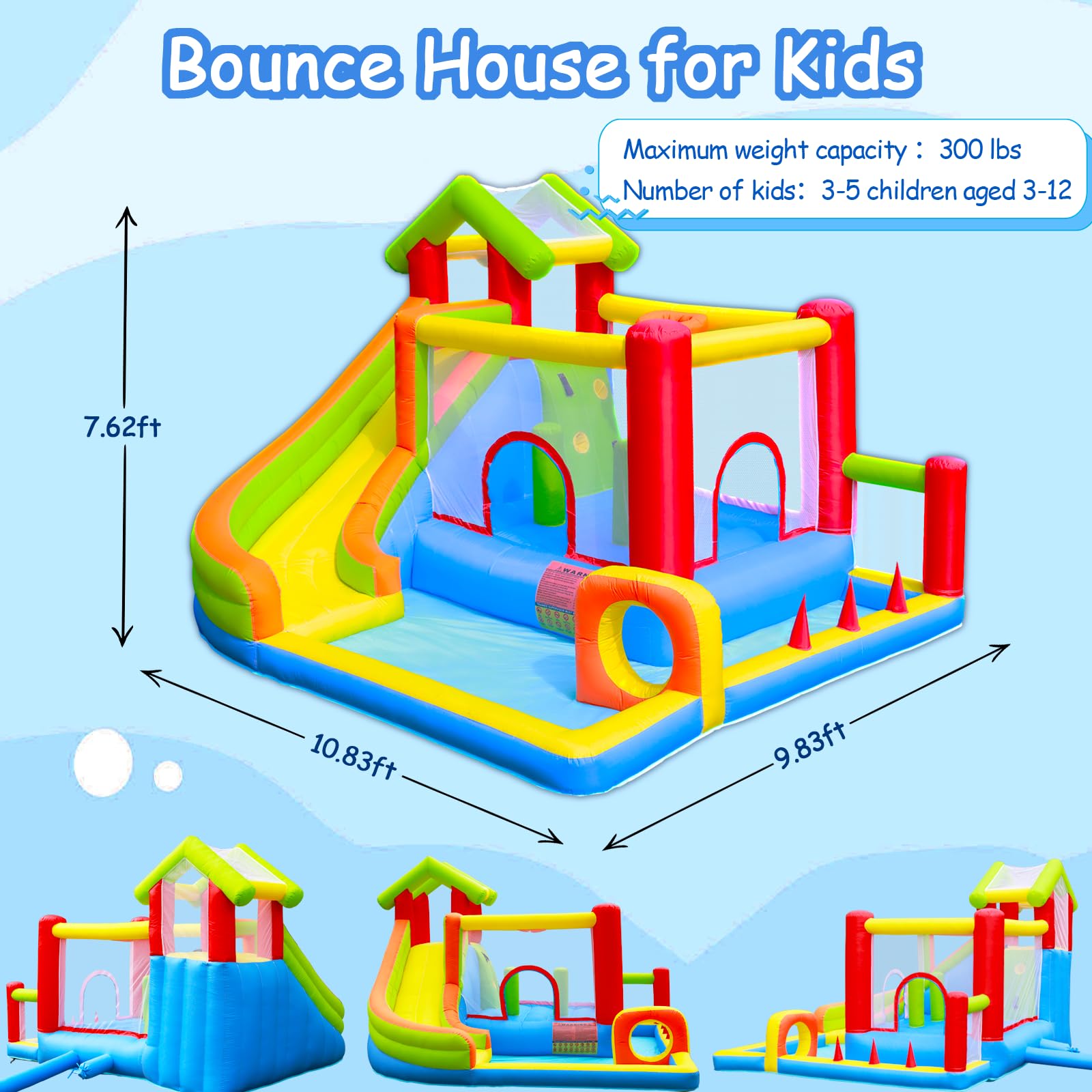 Inflatable Water Slide Bounce House with Dual Slides and Splash Pool