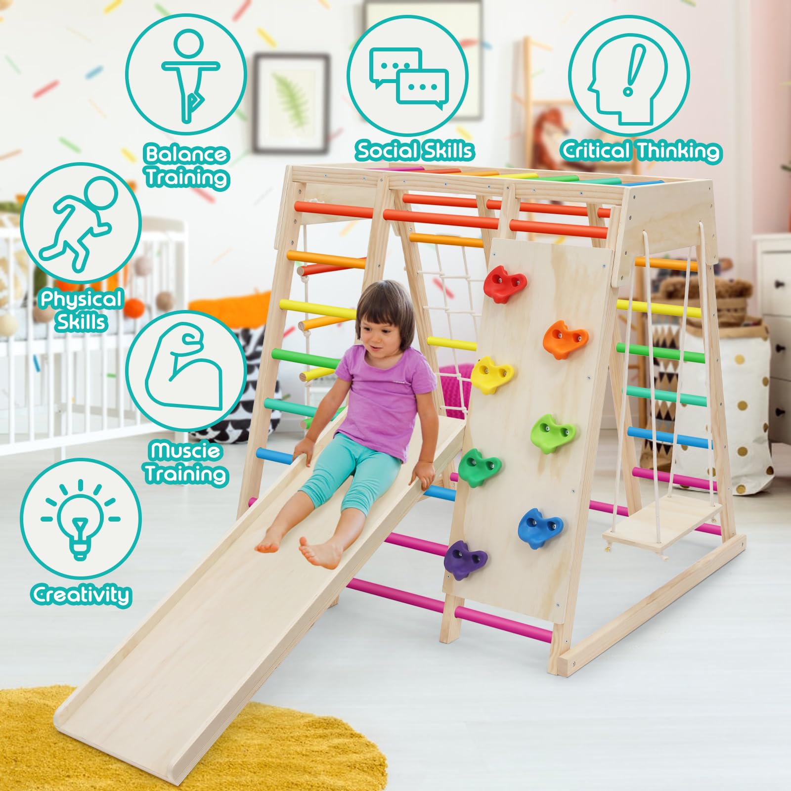 7-in-1 Indoor Playground Jungle Gym with Slide