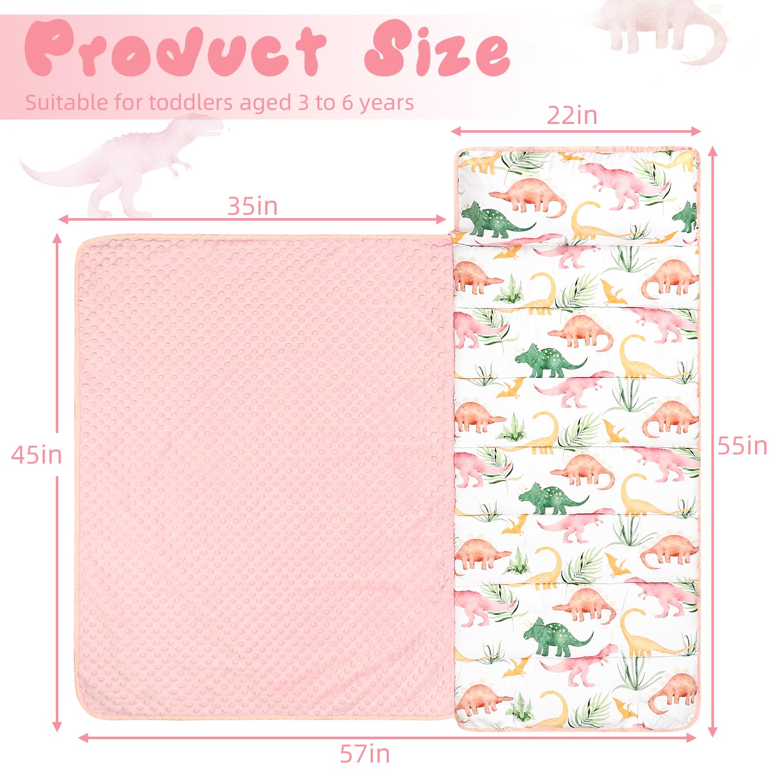 Toddler Nap Mat with Removable Pillow and Minky Blanket