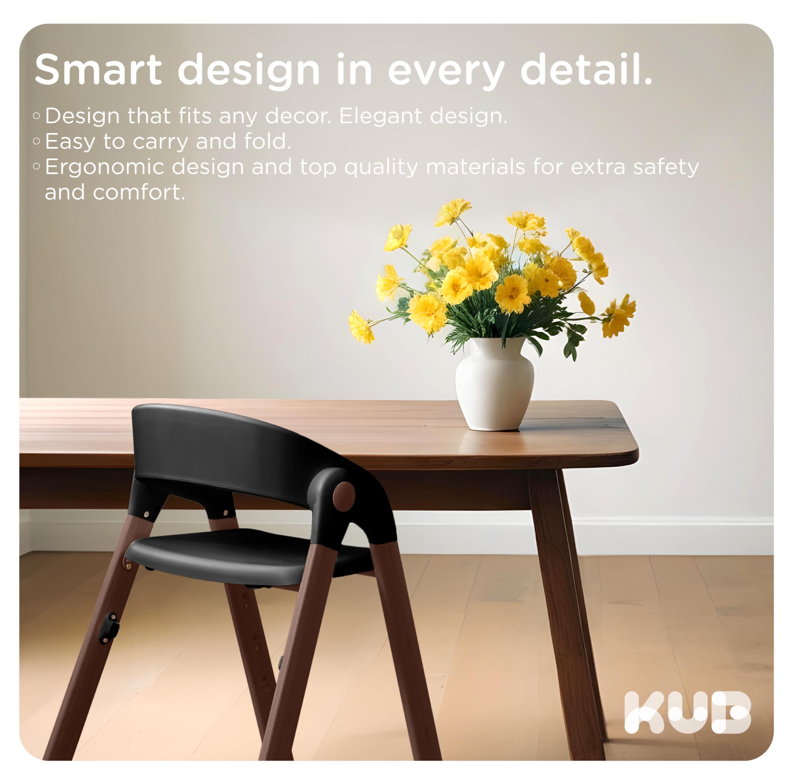 Adjustable Foldable High Chair with Wood-Printed Metal Frame and Removable Tray