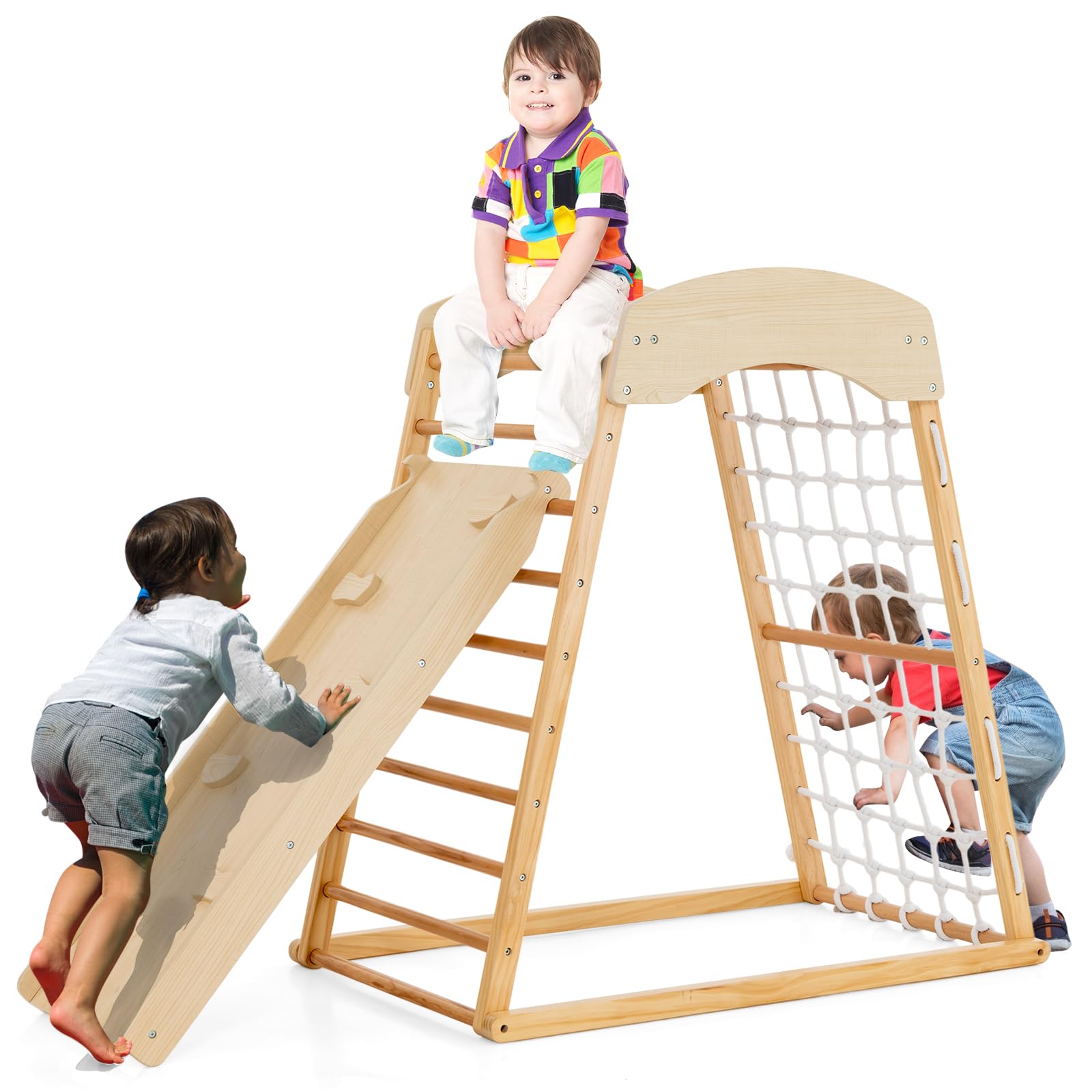 6-in-1 Indoor Wooden Climbing Gym for Toddlers