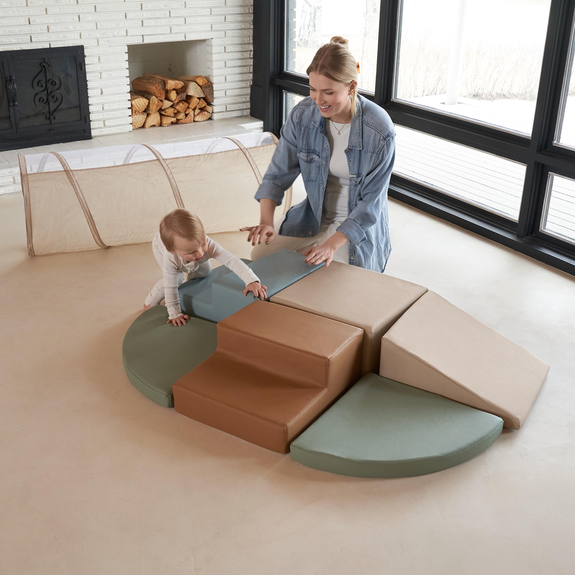 Fun Climbing Toy Set for Toddlers Aged 1-3 - Incl. Crawl Through Tunnel & PU