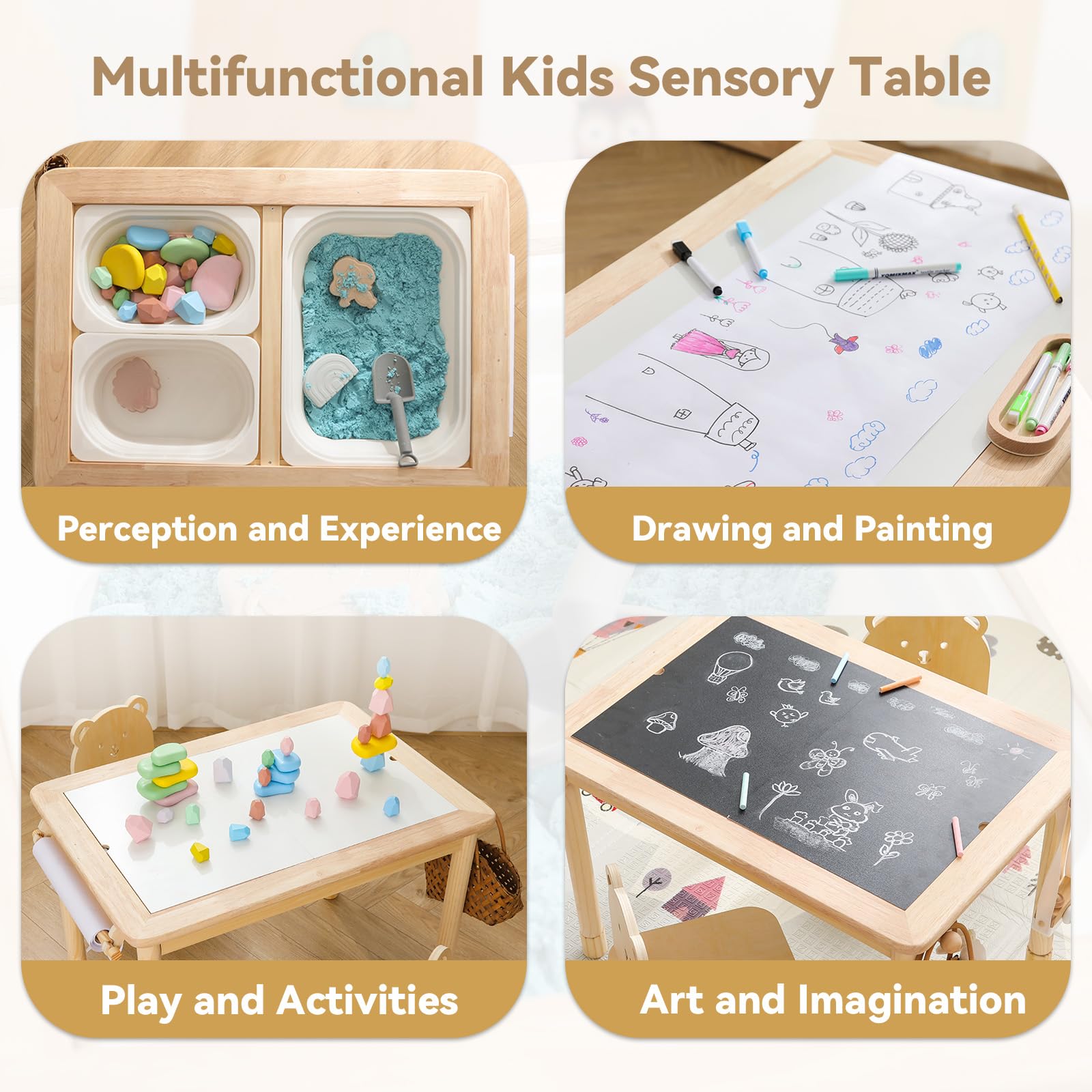 Montessori Sensory Table with Height Adjustment and Storage Bins