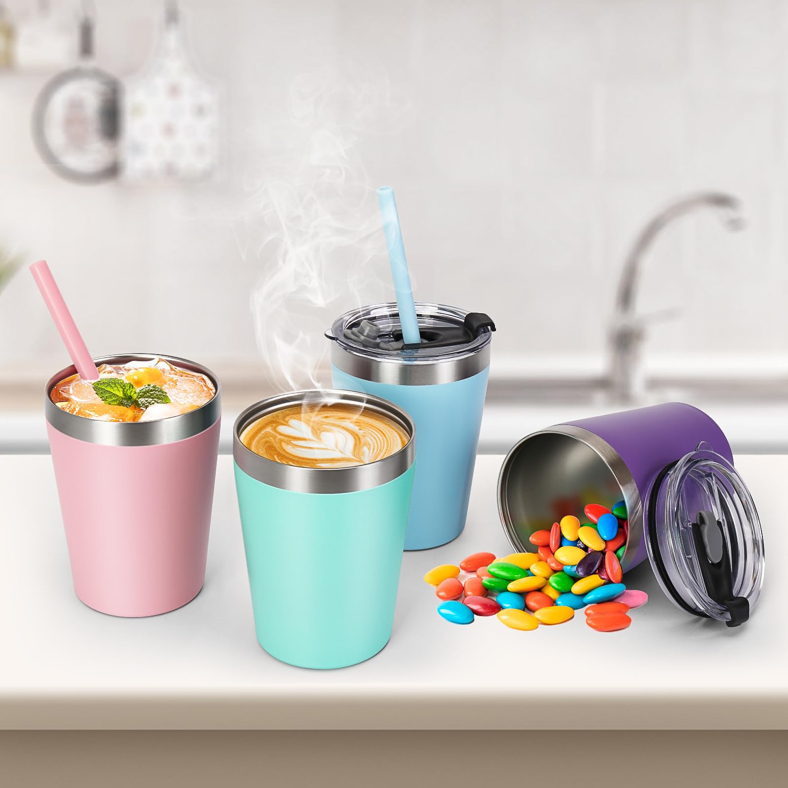 Toddler Straw Cups, 8oz Stainless Steel Insulated Tumblers with Lids and Straws