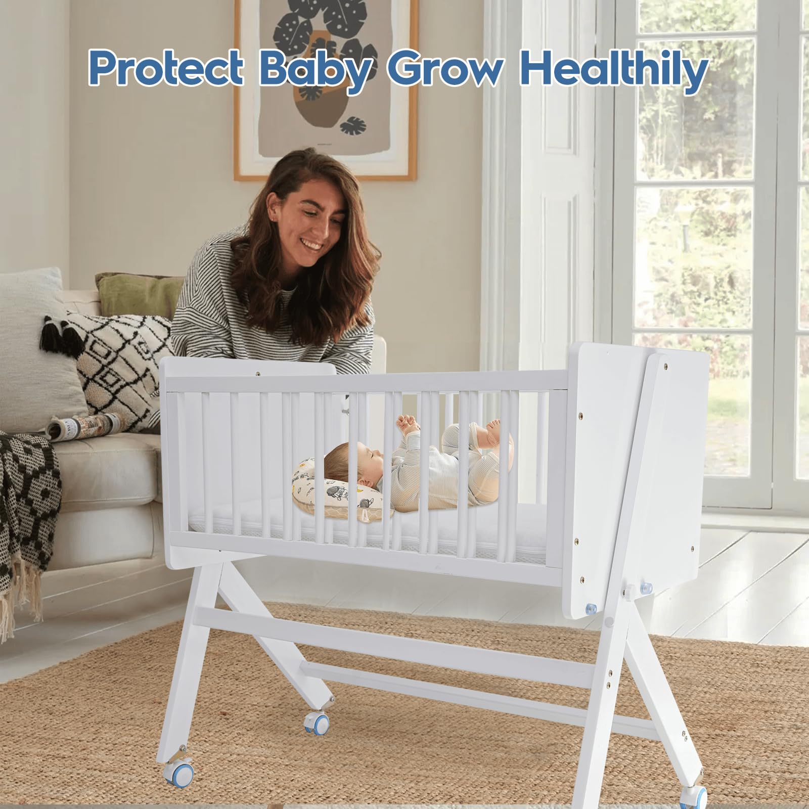 Wood Bedside Bassinet with Rocking Function