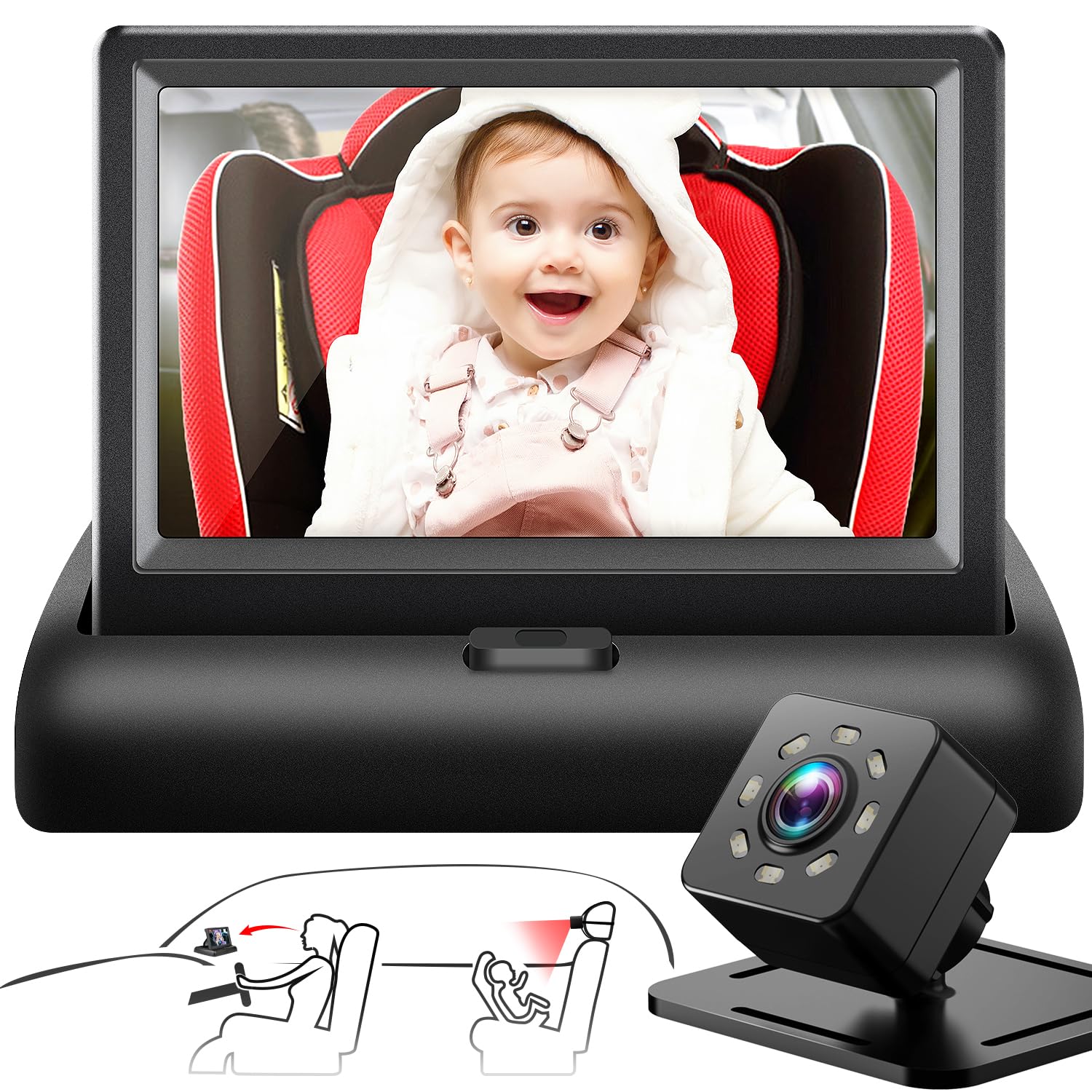 Baby Car Mirror with 4.3'' HD Night Vision Function Display
