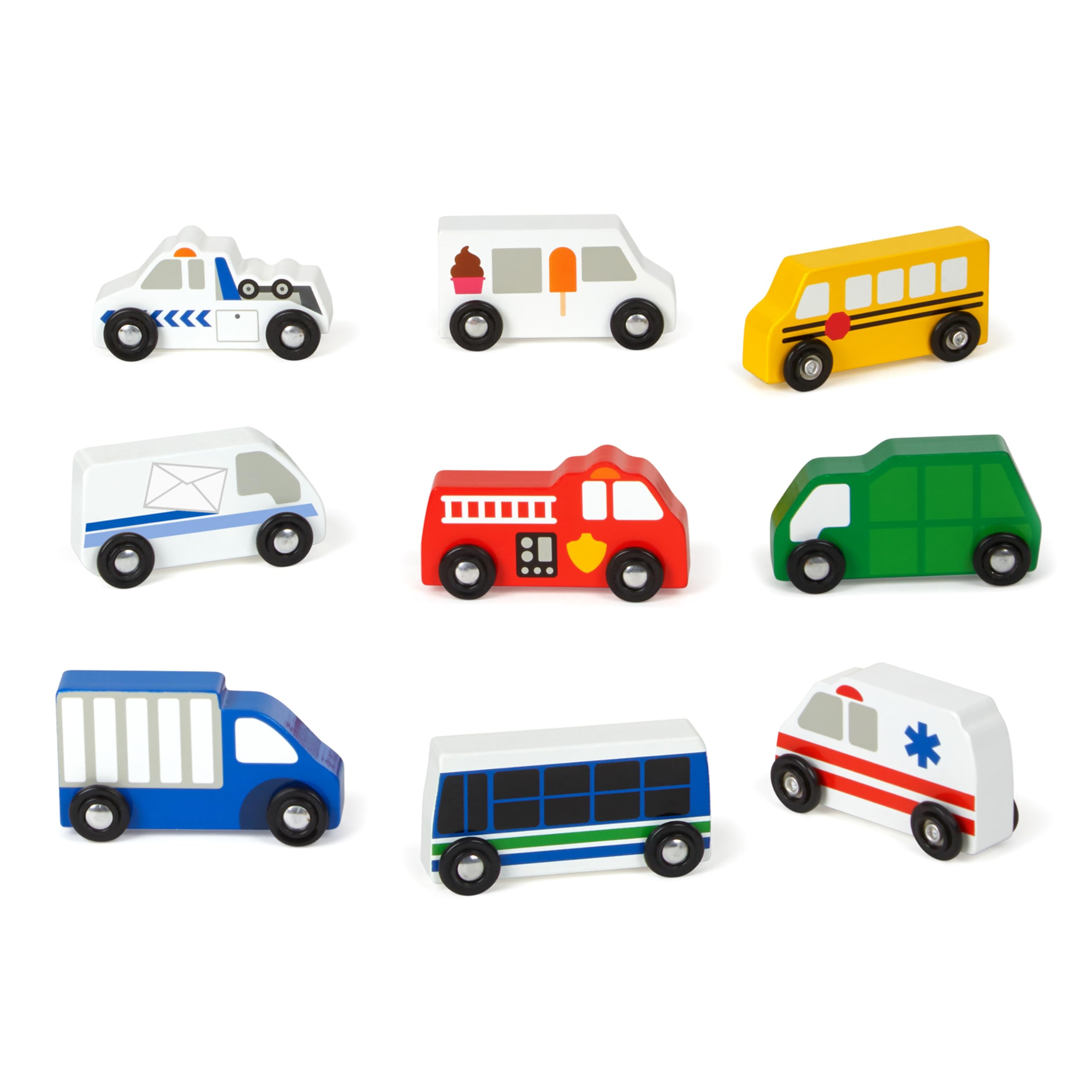 Wooden Town Vehicles Set in Wooden Tray (9 pcs)