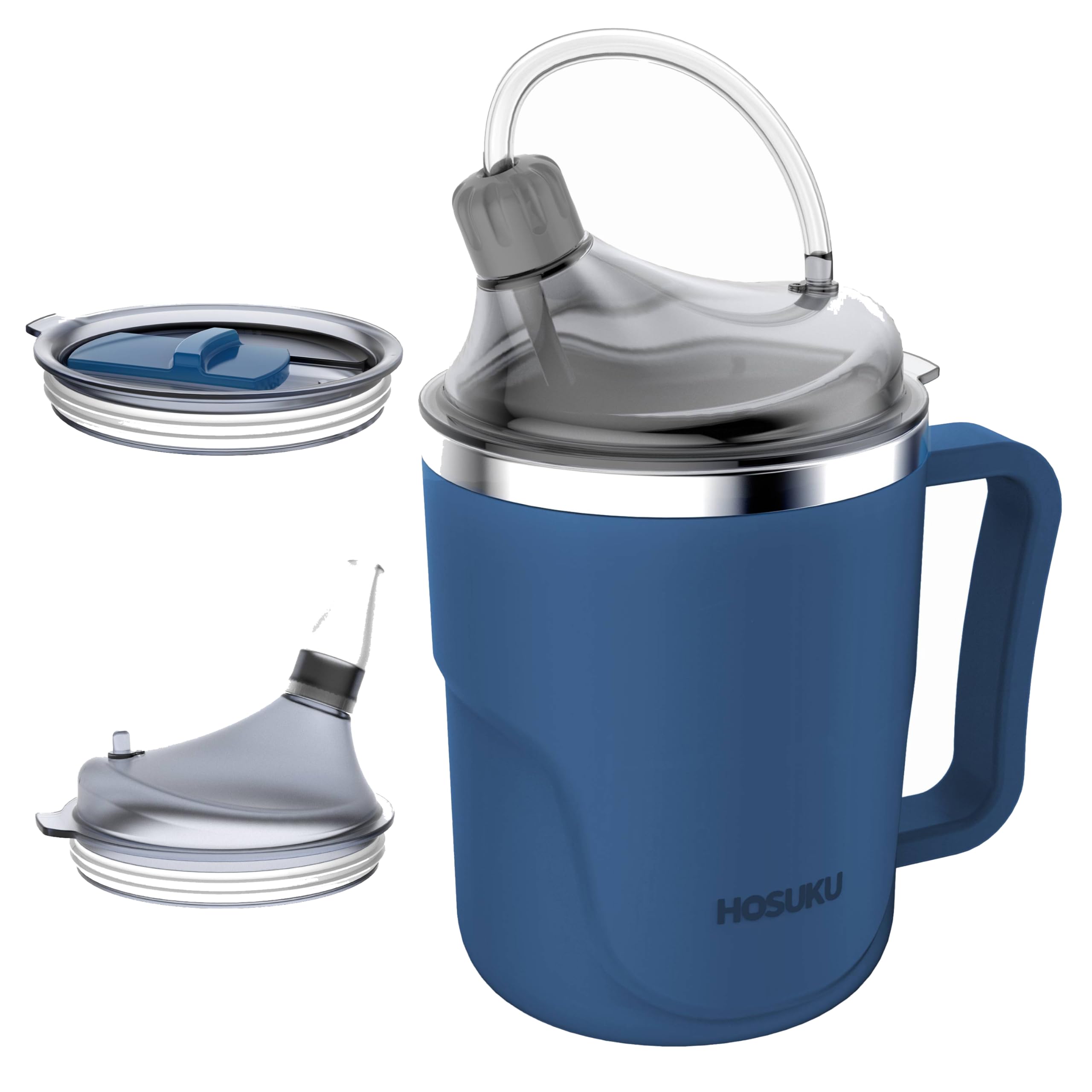 Spill-Proof Cup for Elderly, 13.5oz Stainless Steel Sippy Cup with Straw
