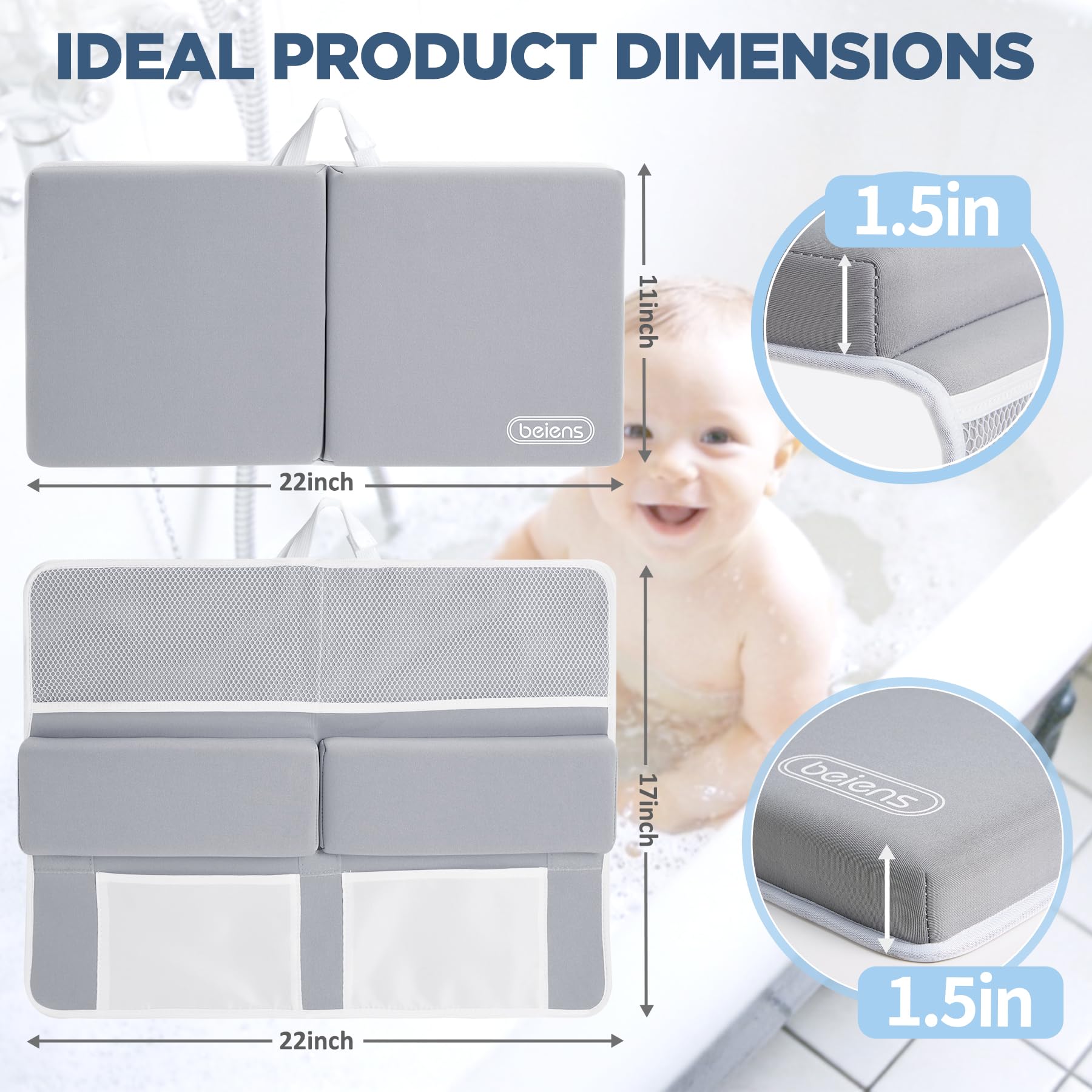Bath Kneeler and Elbow Rest Pad Set with Storage Pockets and Non-Slip Design