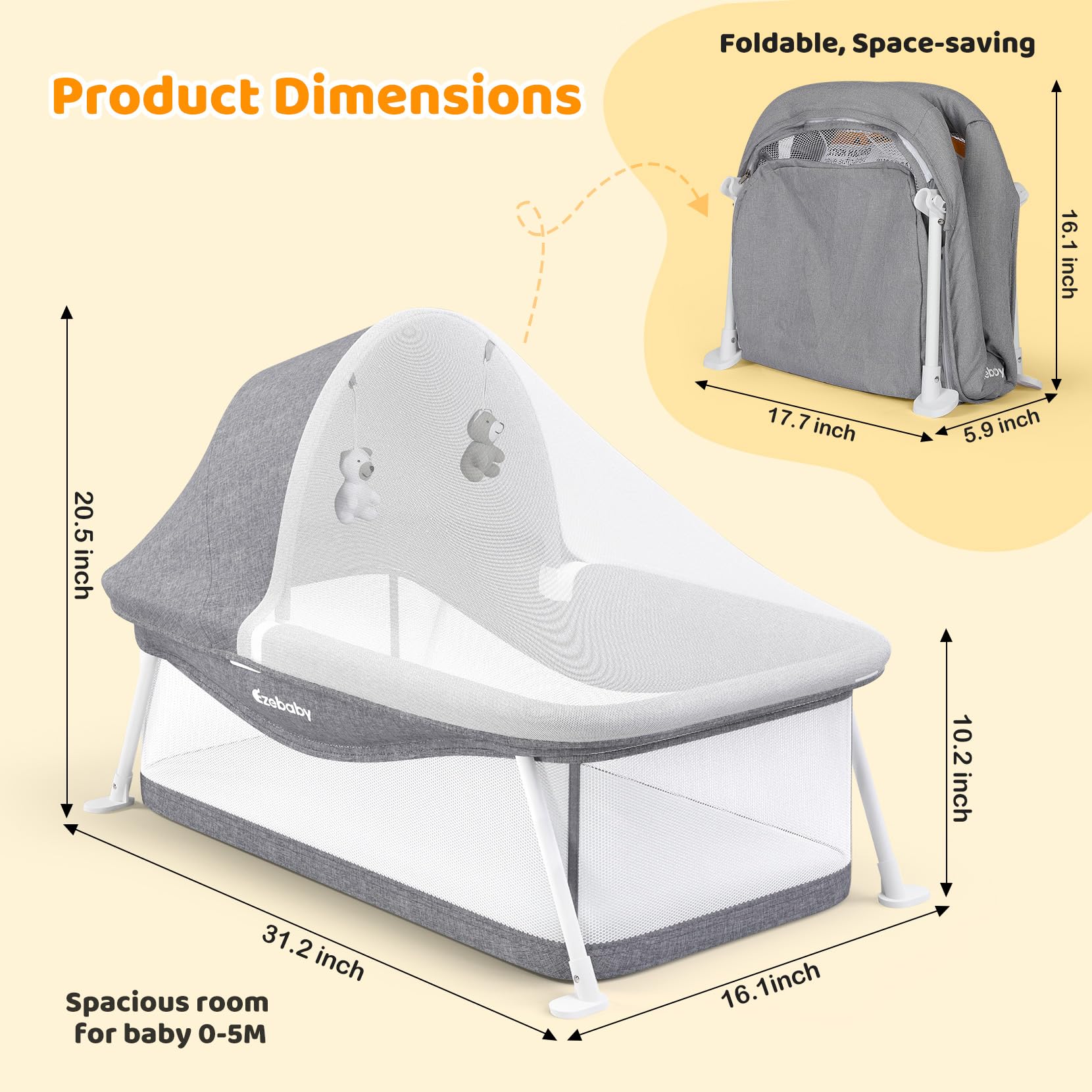 Portable Travel Bassinet for Baby 0-5 Months