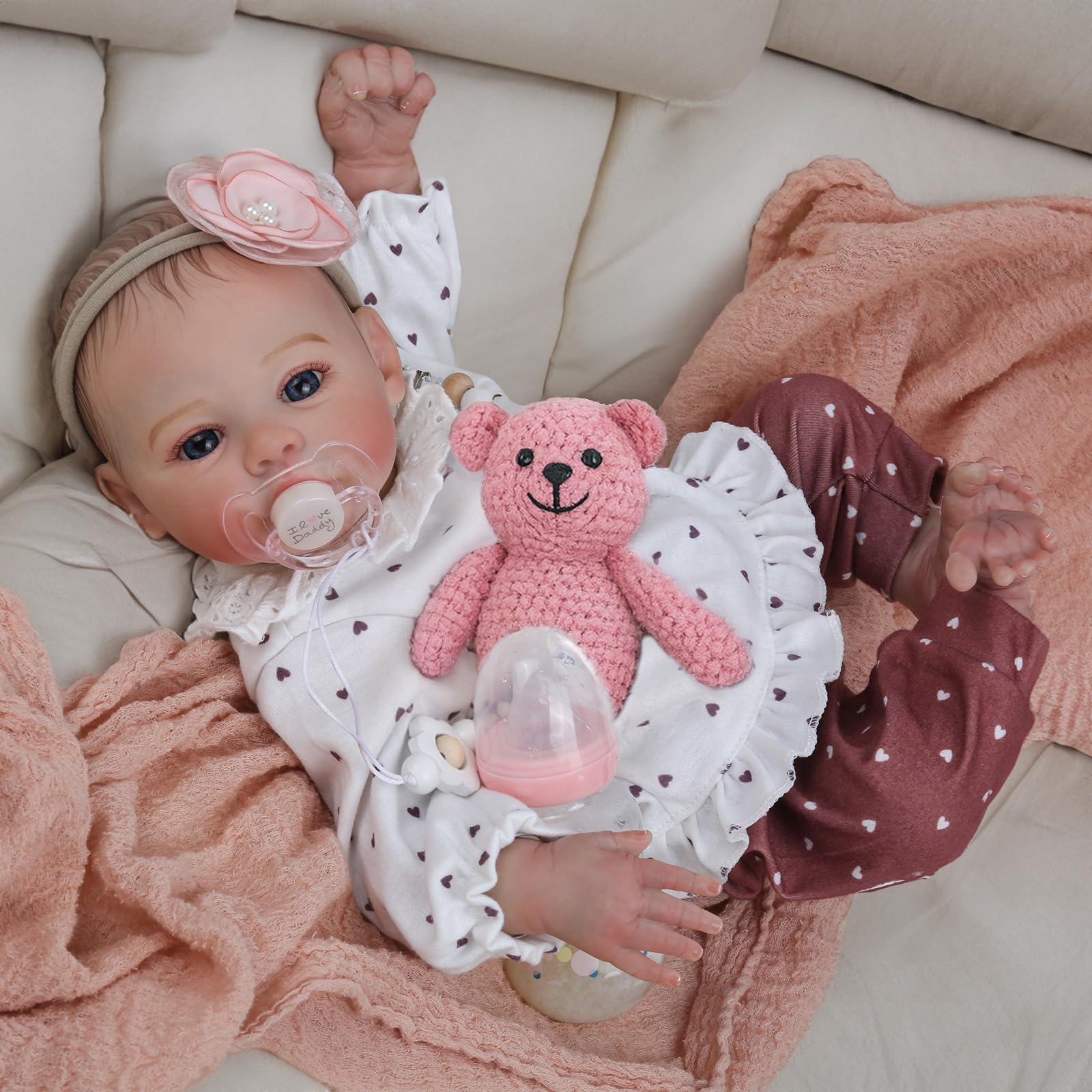 KSBD Lifelike Reborn Baby Dolls - 18 Inch Realistic Newborn Baby Dolls Girl, Real Life Baby Dolls with Soft Weighted Body, Real Baby Reborn Gift with Accessories for 3+ Years Old Kids