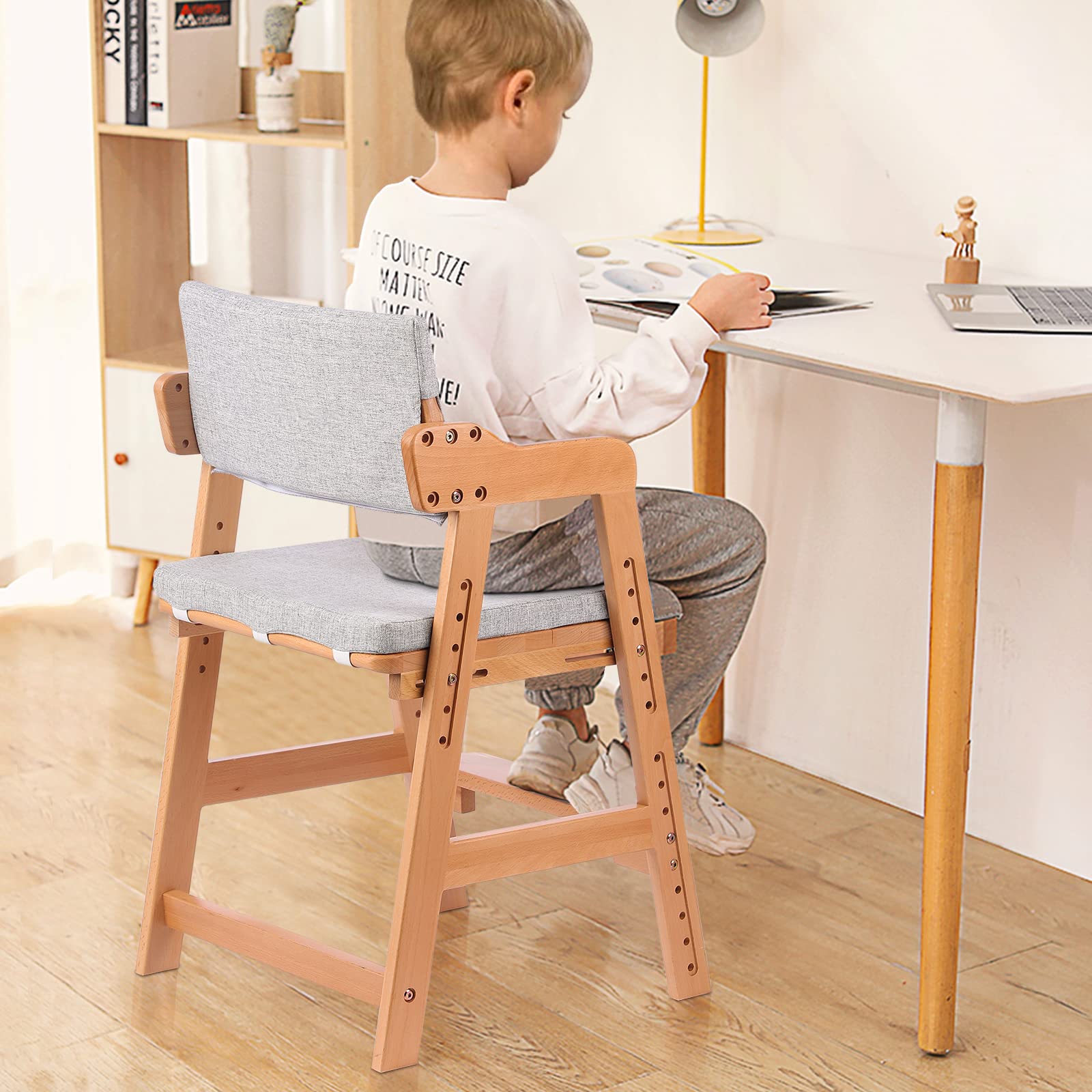 Adjustable Wooden High Chair for Toddlers to Teens