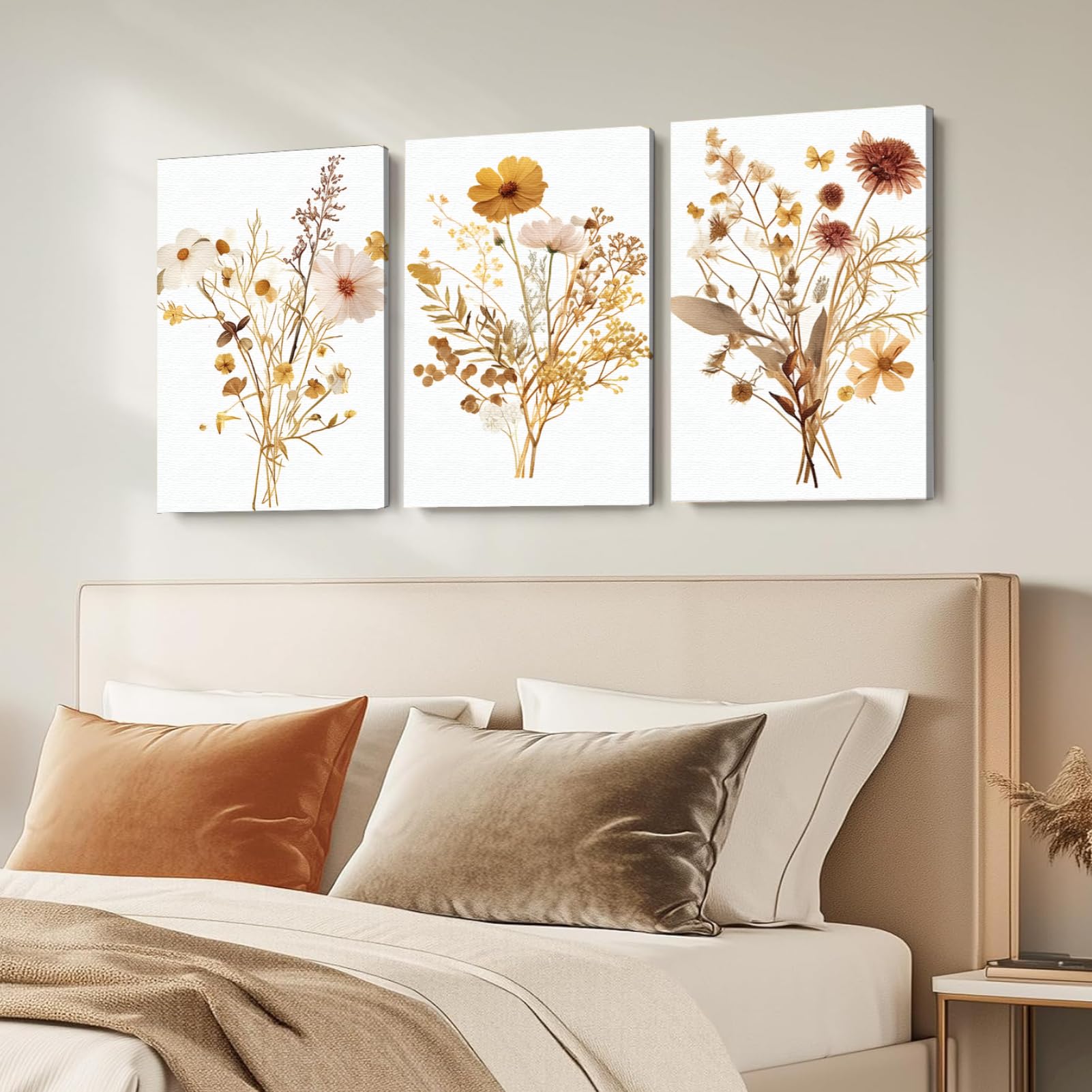 Watercolor Wildflower Canvas Wall Art Set of 3