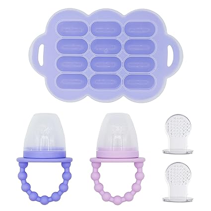 Baby Food Feeder Set - 2 Silicone Feeders & Reusable Freezer Tray