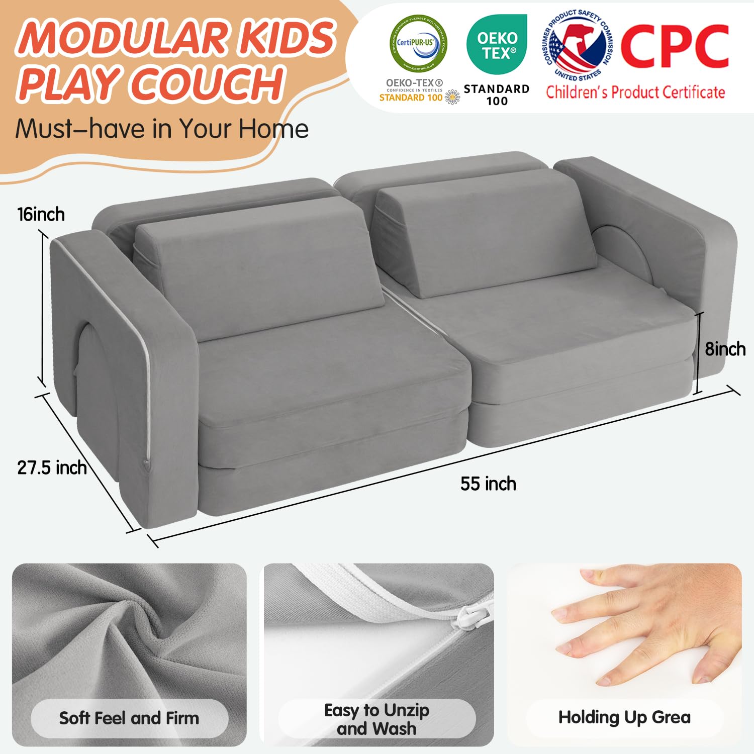 Modular Kids Play Couch with 1000+ Assembly Options