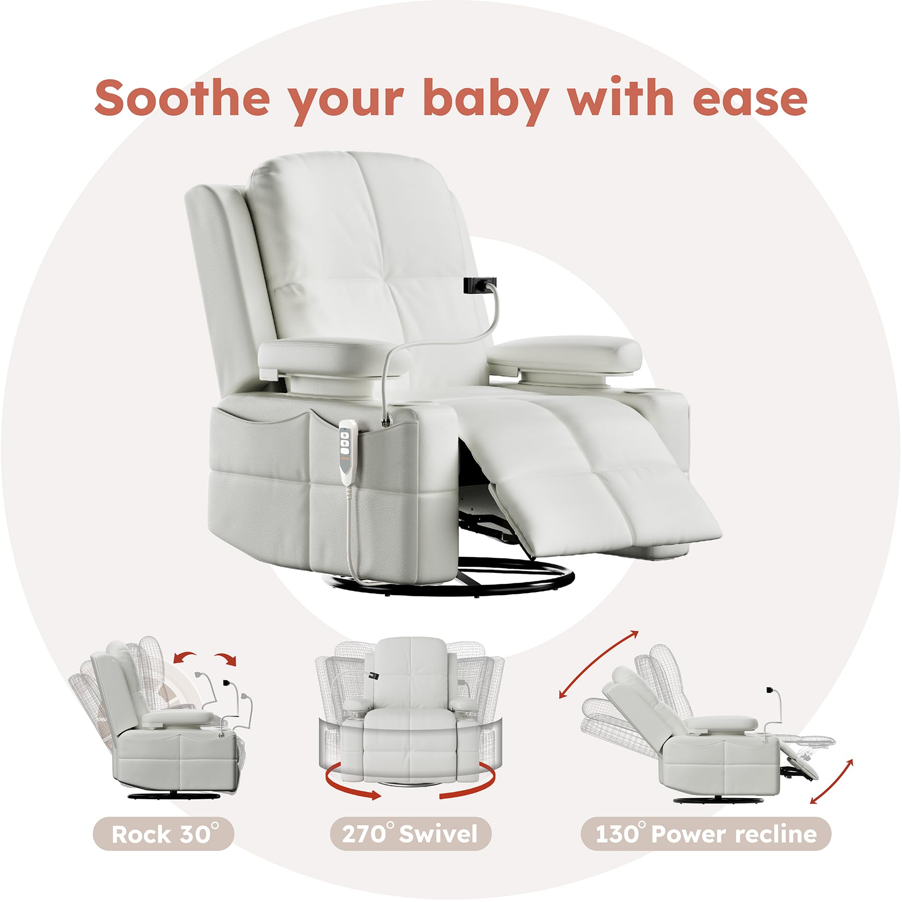 Electric Rocking Glider Recliner Chair for Nursery with Adjustable Armrests