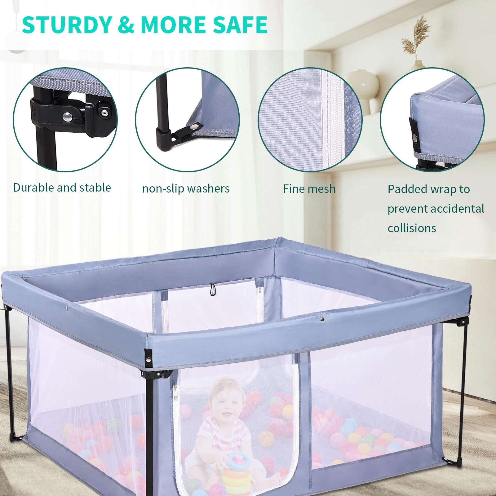 Portable Baby Playpen with Padded Floor