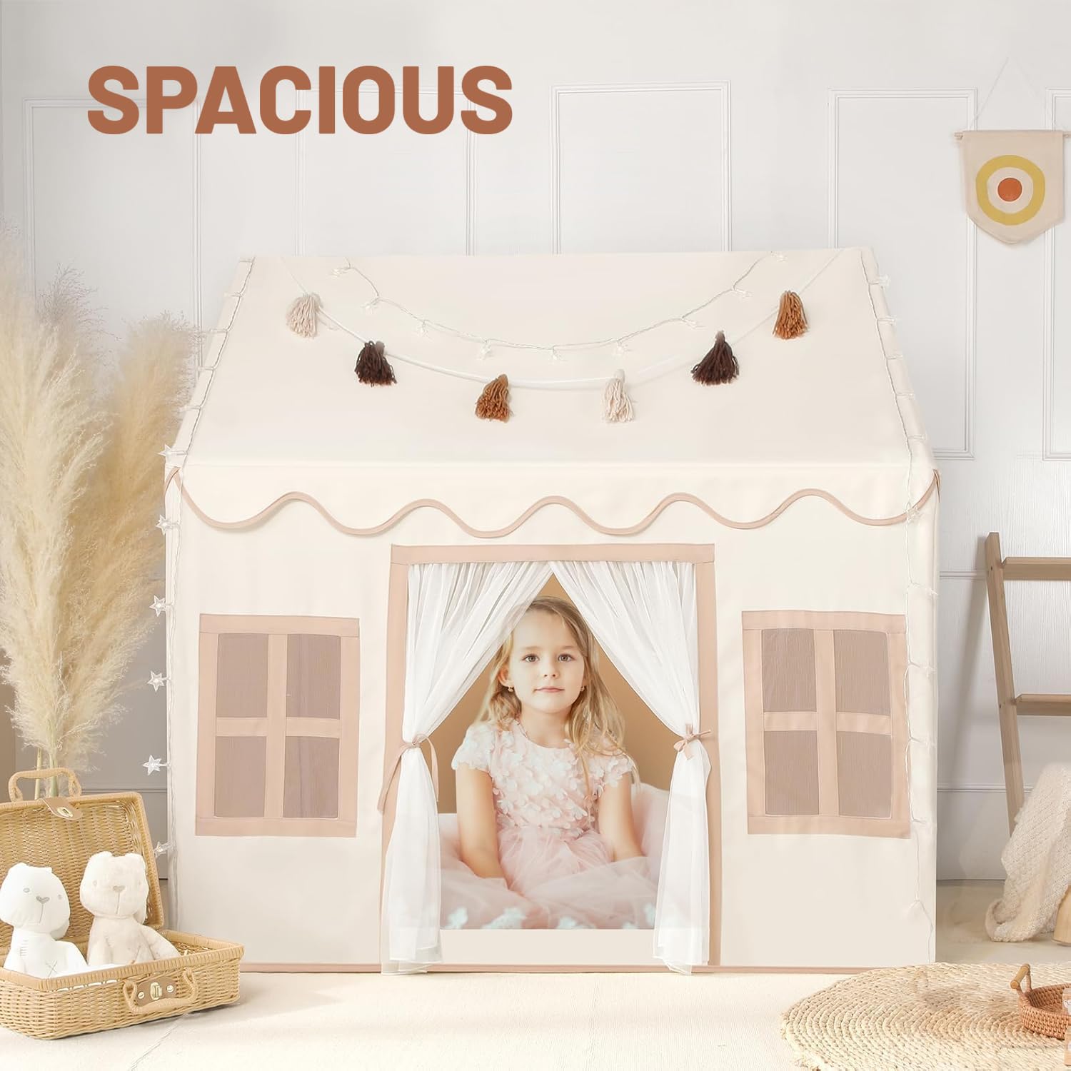 Senodeer Kids Play Tent Indoor: with Mat, Tassel Garland, Star Lights - Toddler Girl Tent Indoor Playhouse for Toddlers Kids Toys for Boy Girl Birthday Gift