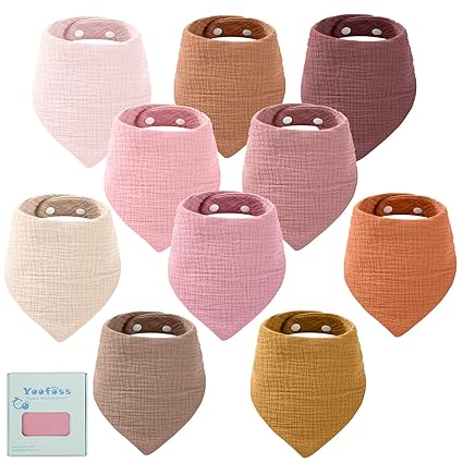 Muslin Baby Bibs 10 Pack 100% Organic Cotton 6-Layer Soft Absorbent Drool Bandana