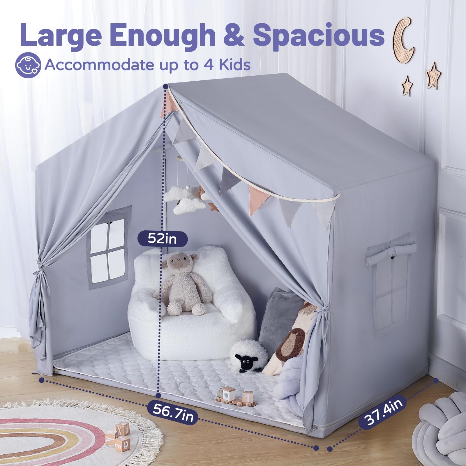 Kids Play Tent with Mat and Star Lights