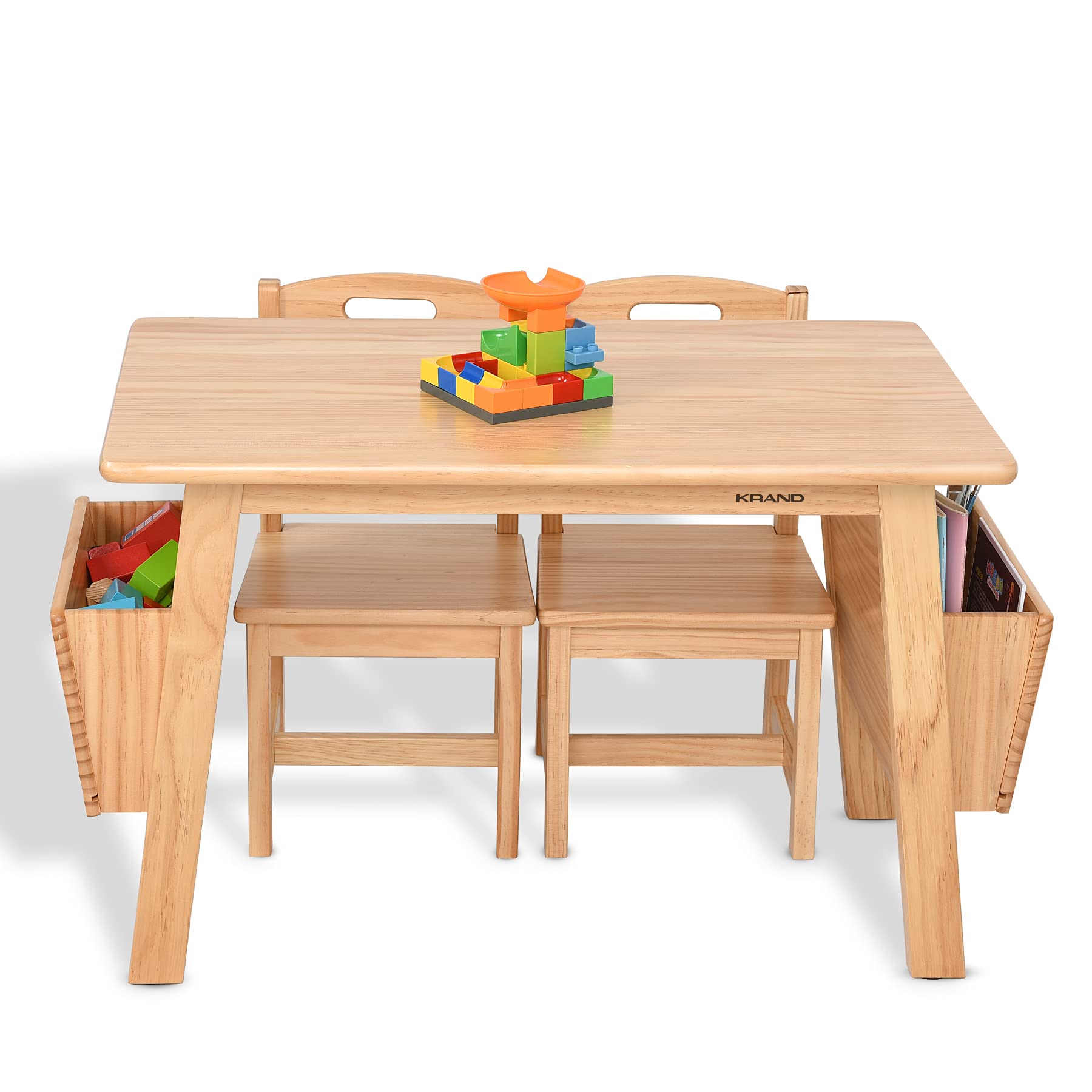 Wood Table and 2 Chair Set with Storage Desk and Chair Set