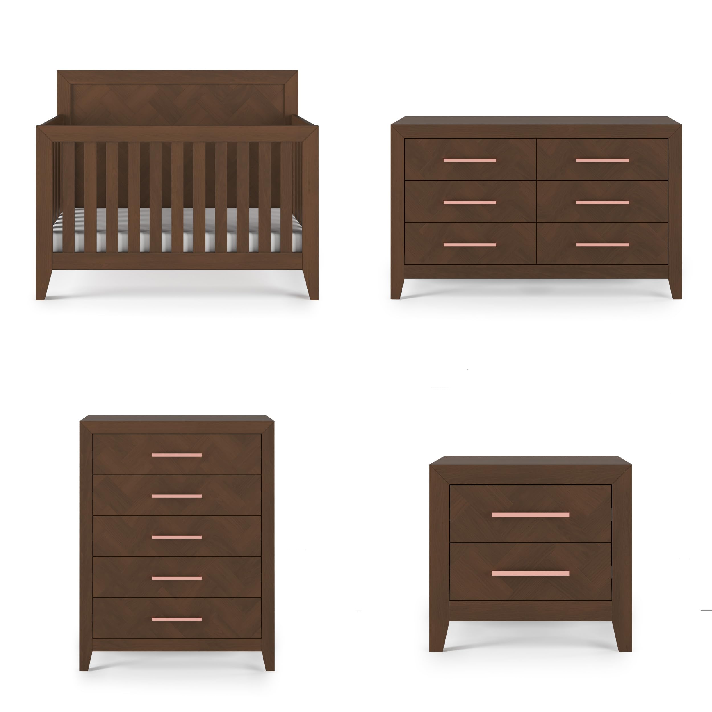 4-in-1 Convertible Crib Nursery Furniture Set with Dresser Chest and Nightstand