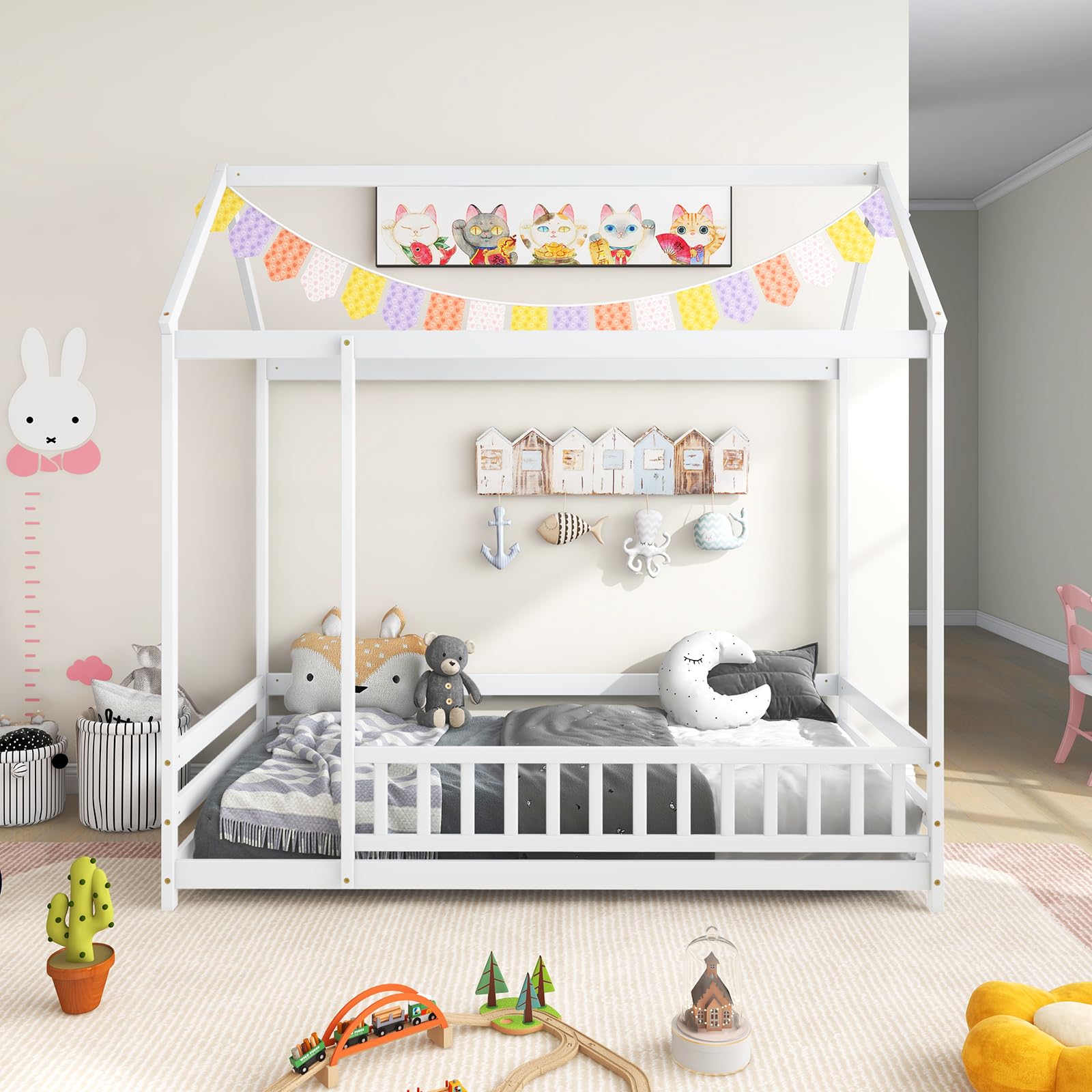 Twin Size Floor House Bed, Wooden Montessori Bed