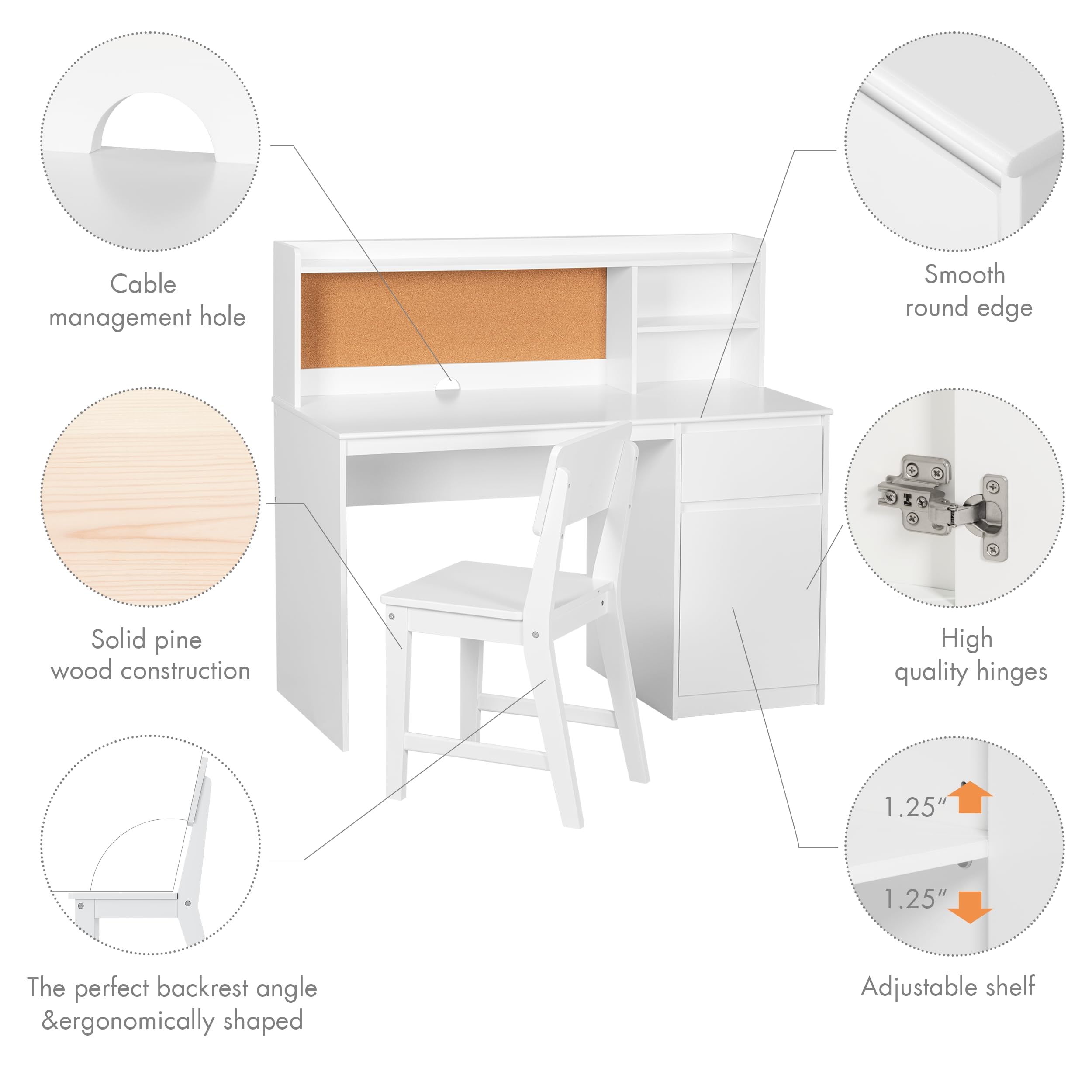 Kids Study Desk with Chair Set with Hutch and Storage