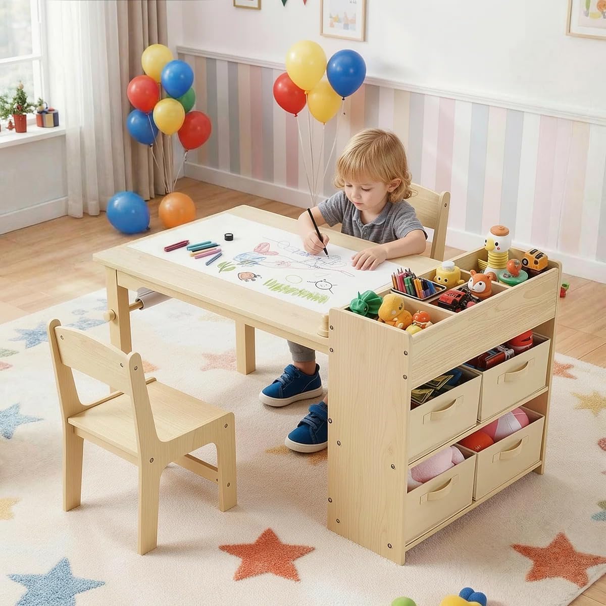 Kids Art Table and Chairs Set with Storage