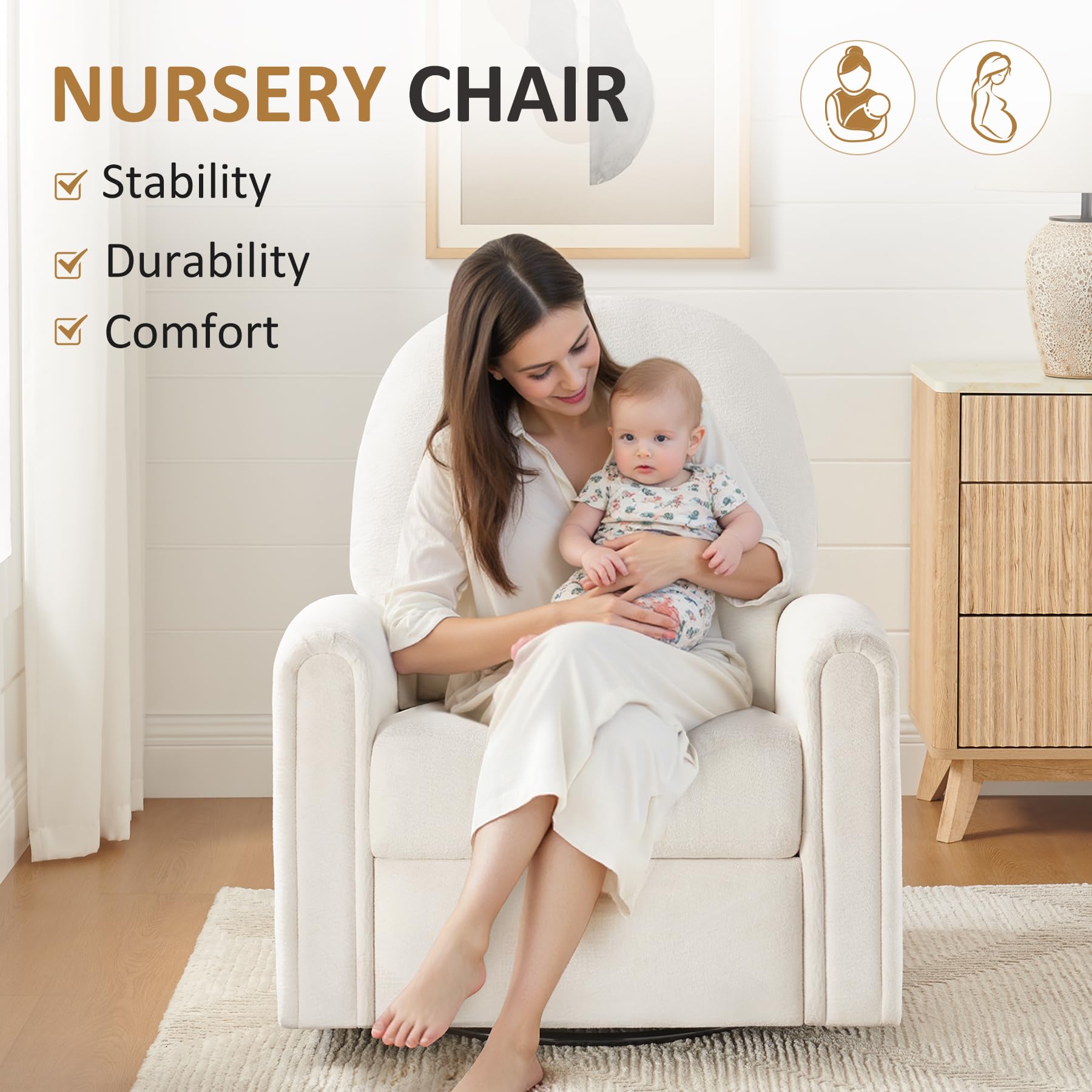 360 Swivel Rocker Recliner Chair with Tufted Backrest