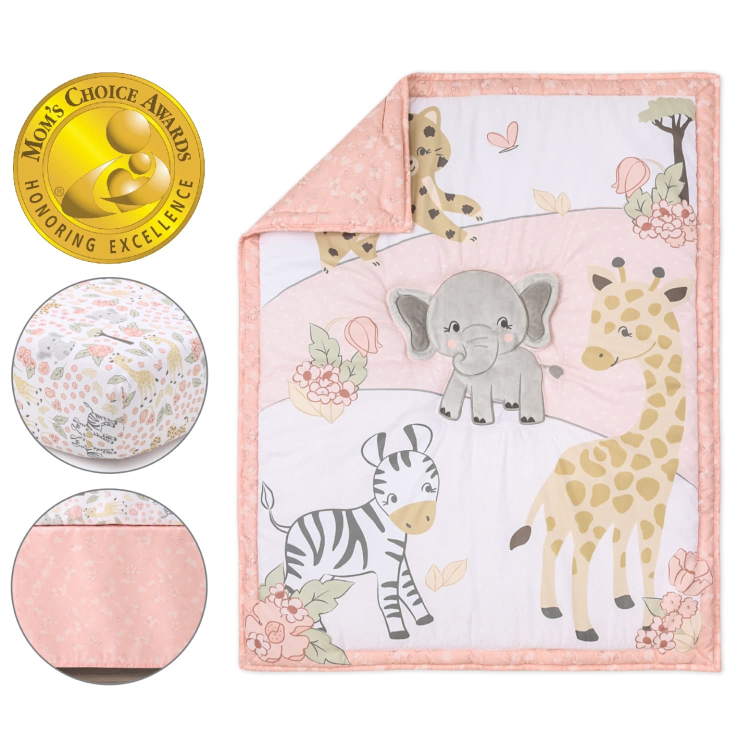 3 Piece Baby Crib Bedding Set for Girls - Newborn, Infant & Toddler Nursery Bed Set