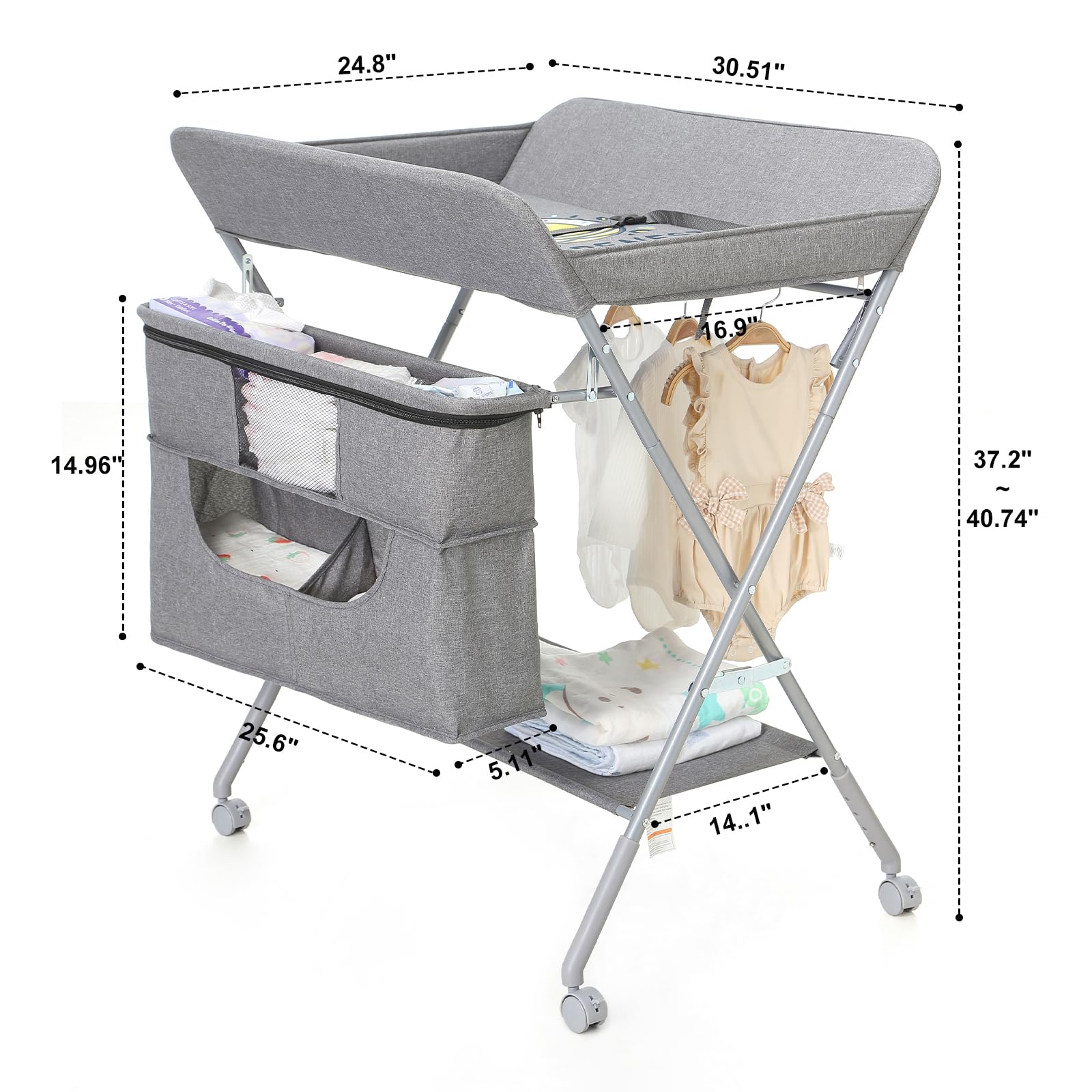 Adjustable Height Baby Changing Table with Wheels