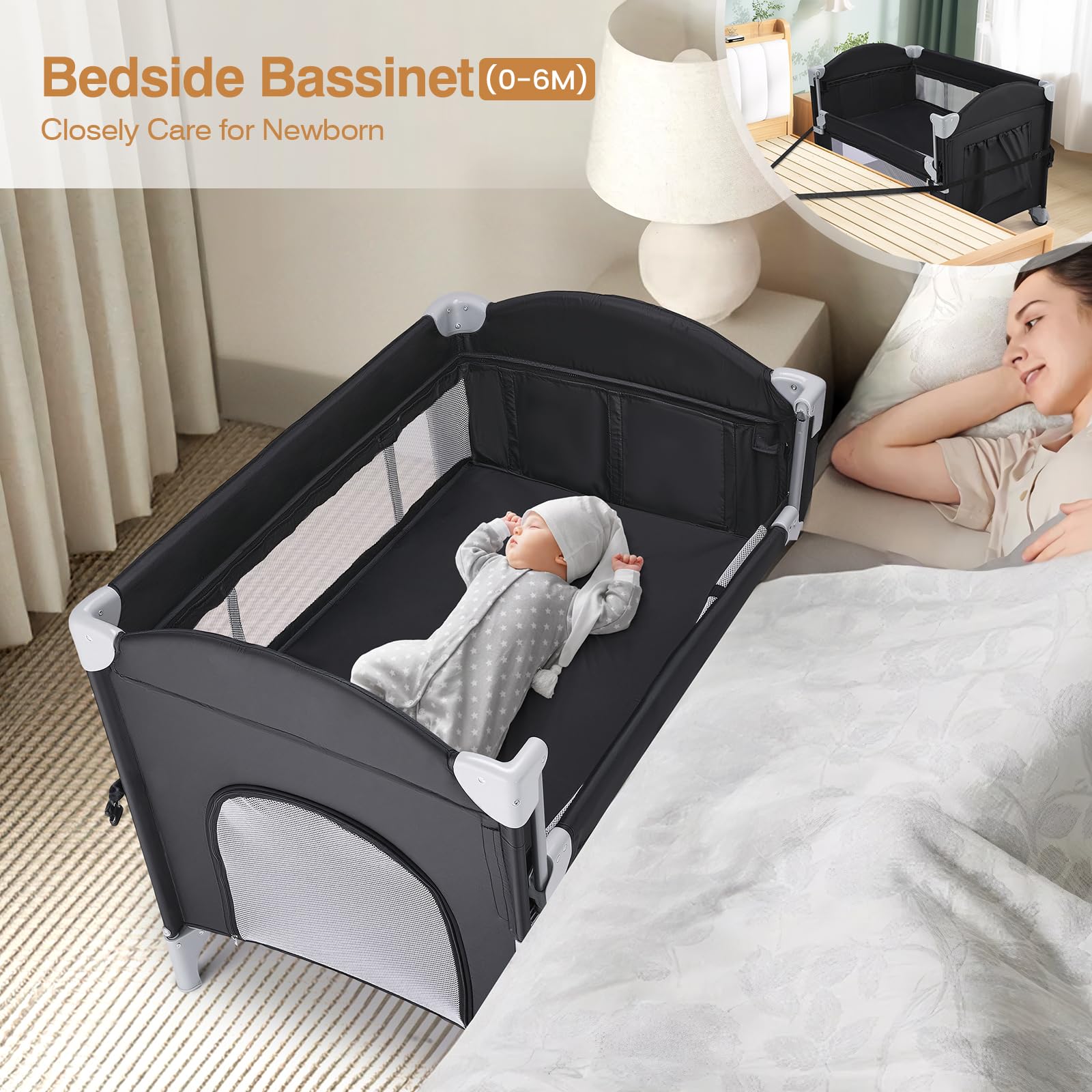 4-in-1 Pack and Play with Bassinet and Toy Bar