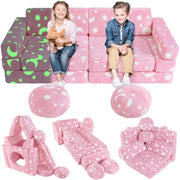 13PCS Kids Play Couch, Foam Modular Kids Sofa, Glowing Toddler Couch Convertible
