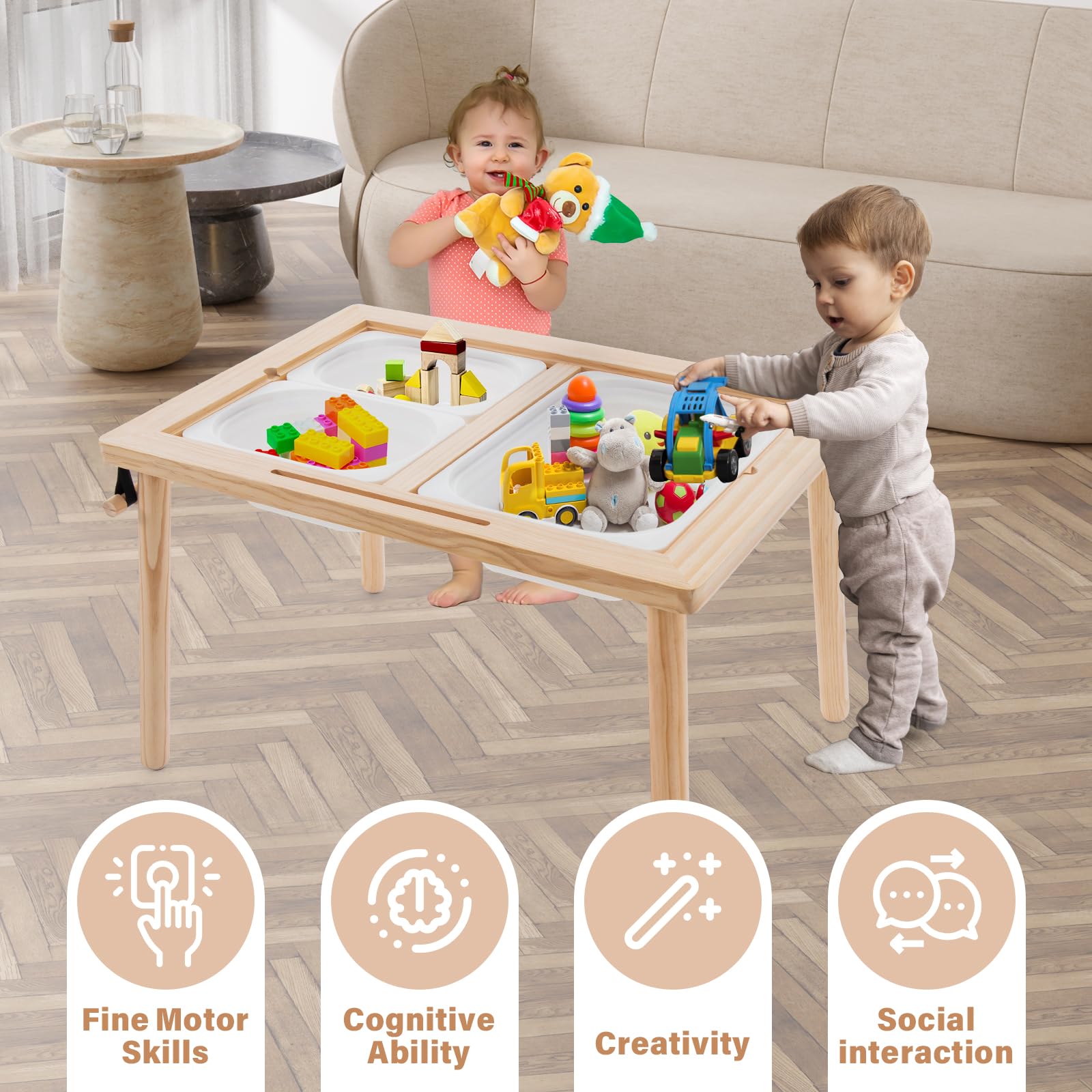 Sensory Tables for Toddlers,Kids Table with 3 Storage Bins