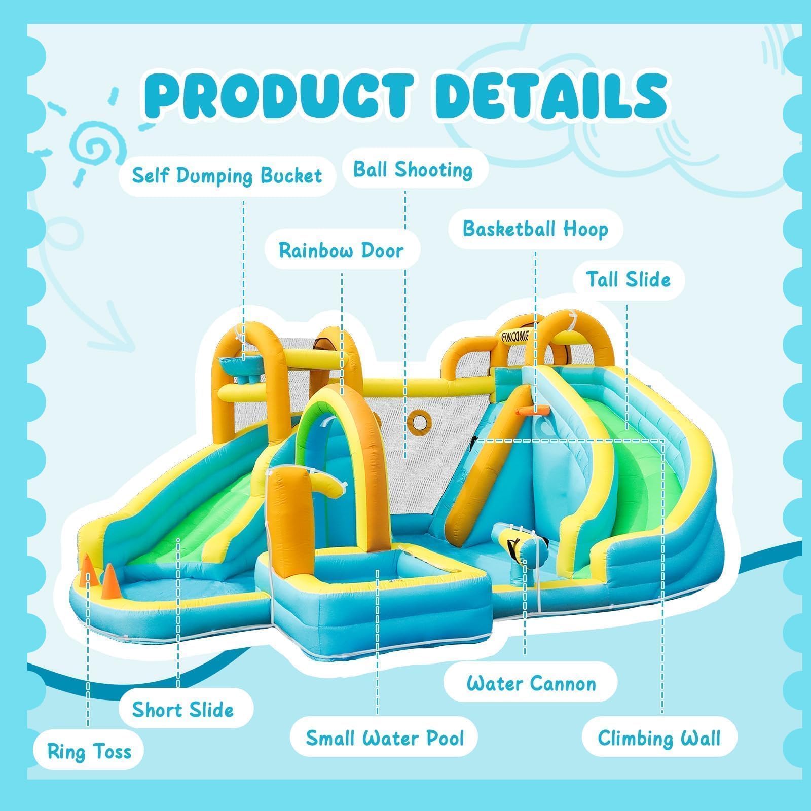 Inflatable Water Slide Bounce House with Dual Slides