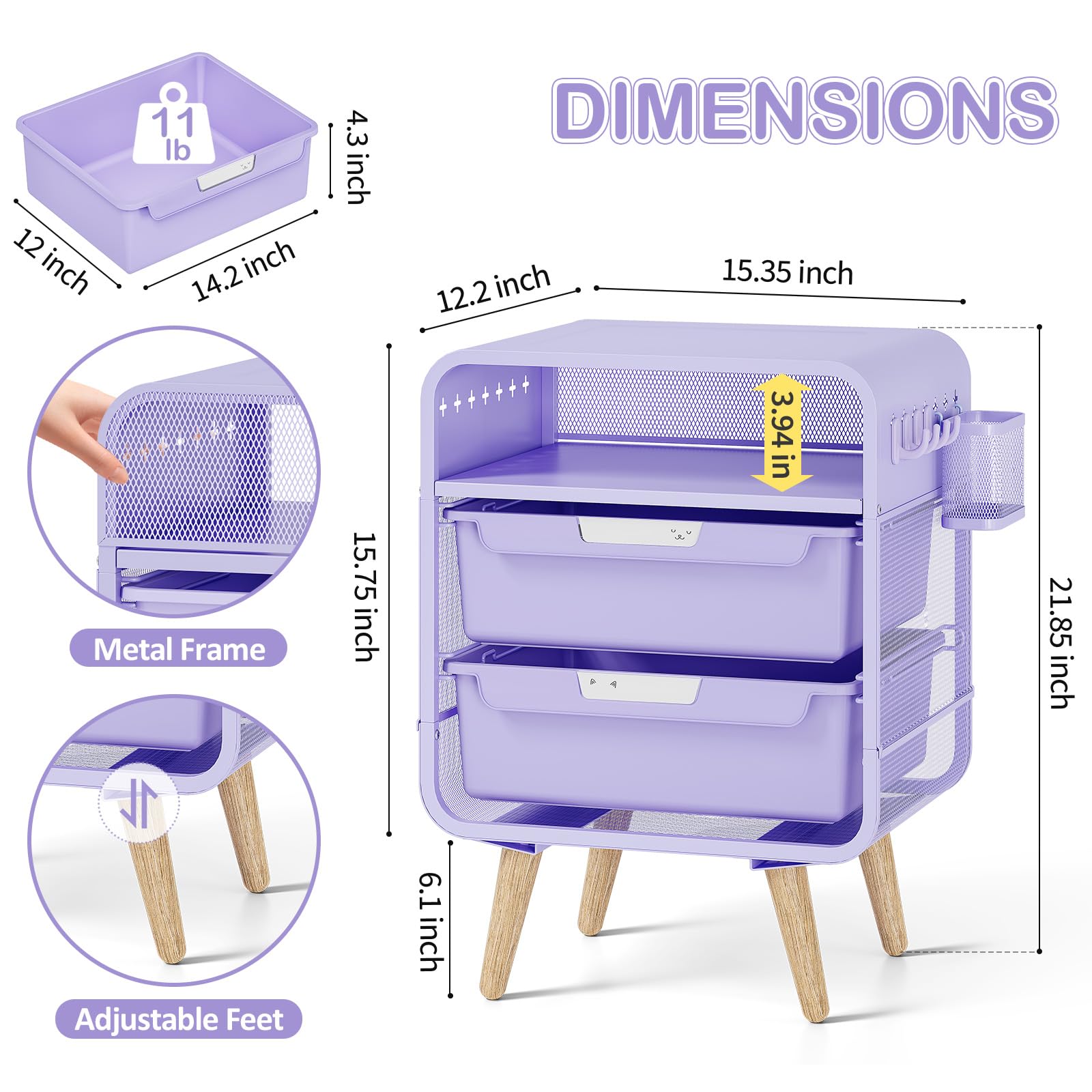 Kids Nightstand with Storage Drawers