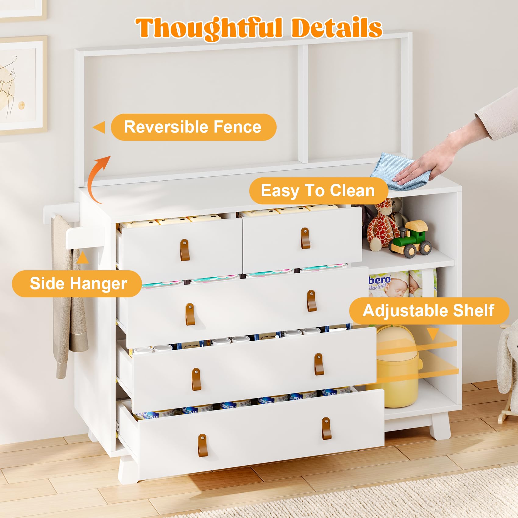 Baby Dresser with Changing Table and 5 Drawers