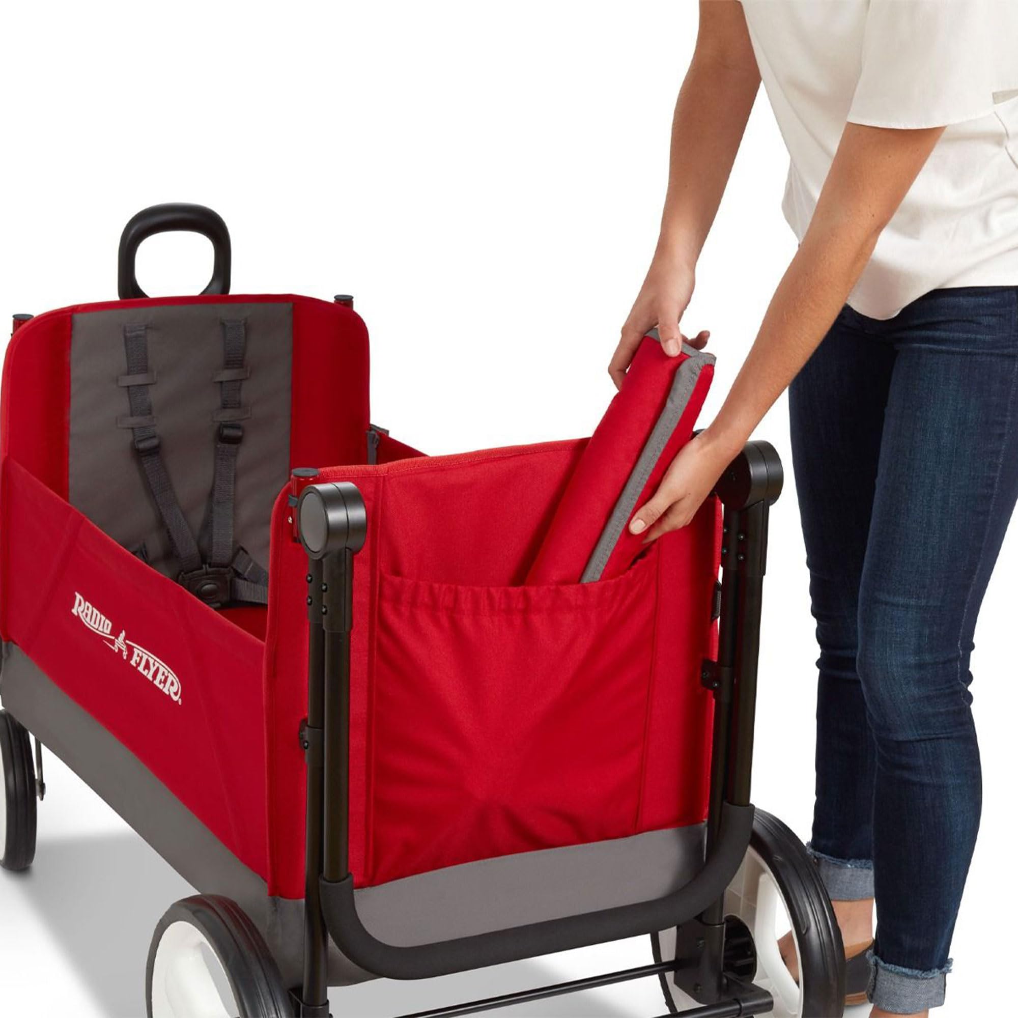 Stroller Wagon with 5-Point Harnesses, Rear Brake, and Push Pull Handle, Red