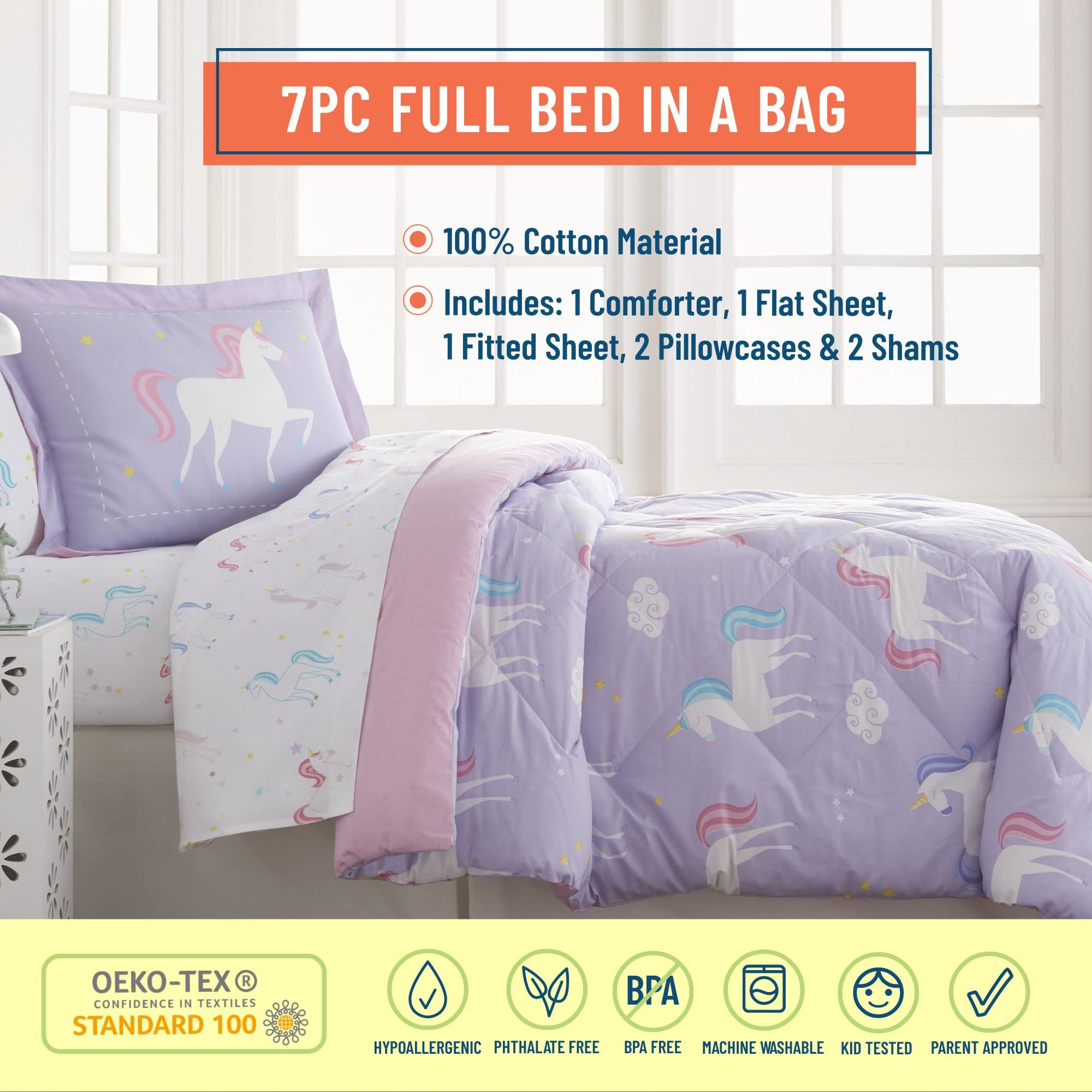 7-Piece Full Bedding Set – 100% Cotton Comforter, Sheets & Pillowcase