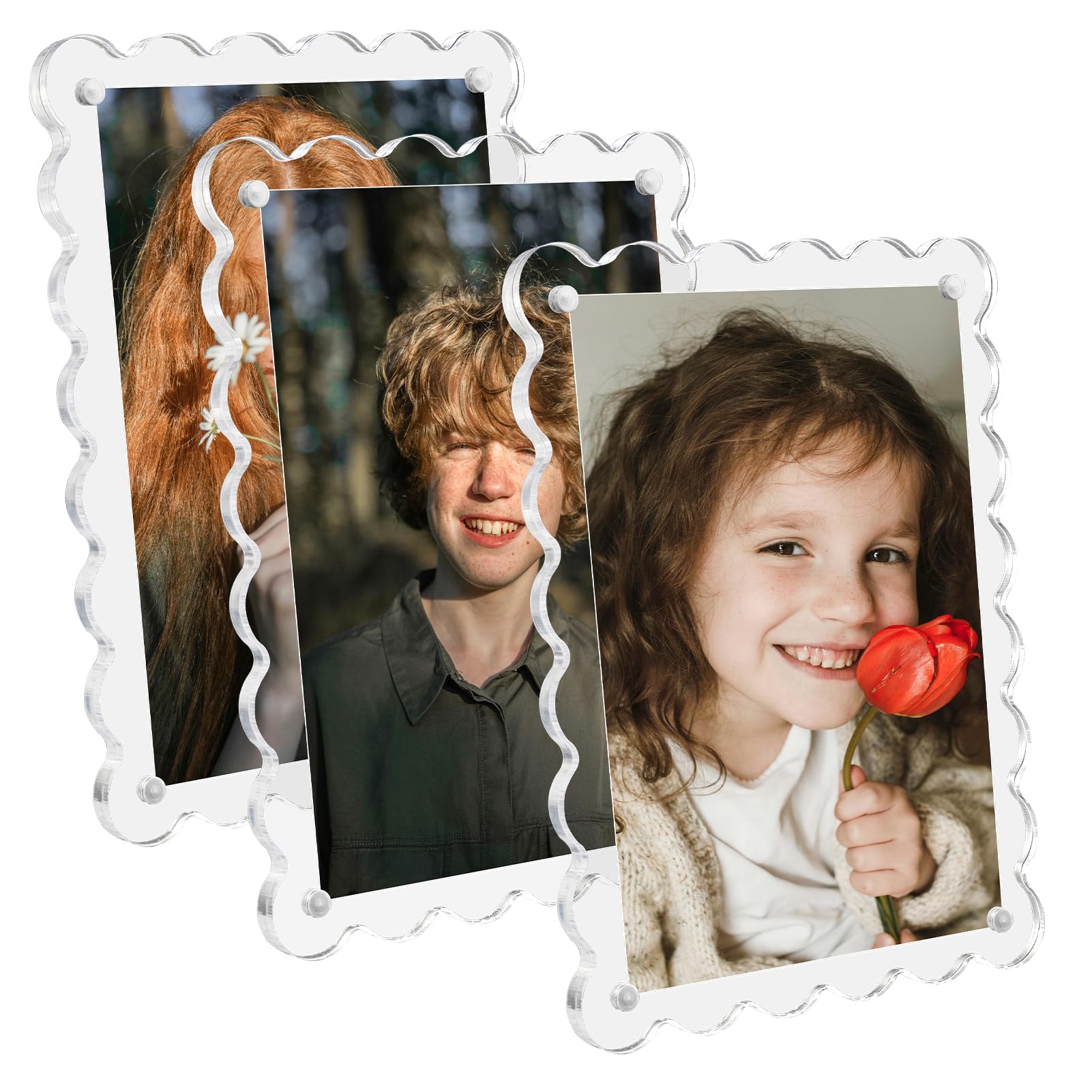 3 Pack Acrylic Picture Frames 4x6 Scalloped with Detachable Brackets
