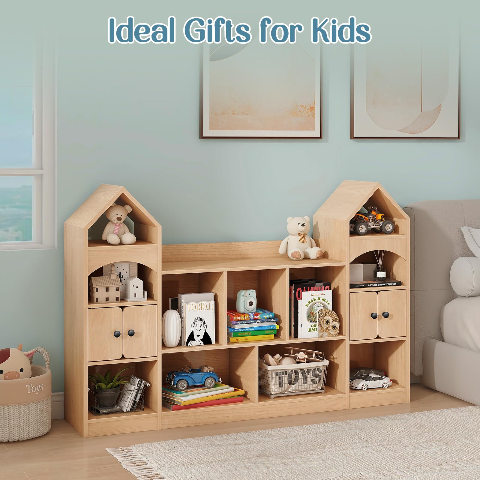 Castle Shape Kids Bookcase and Toy Storage Organizer