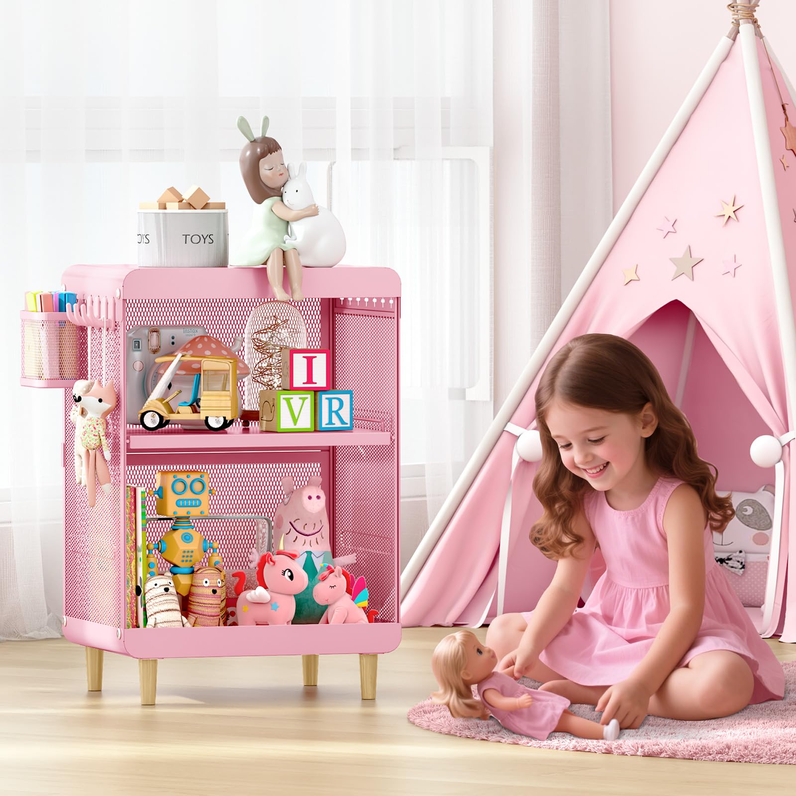 Kids Nightstand with Storage Shelves