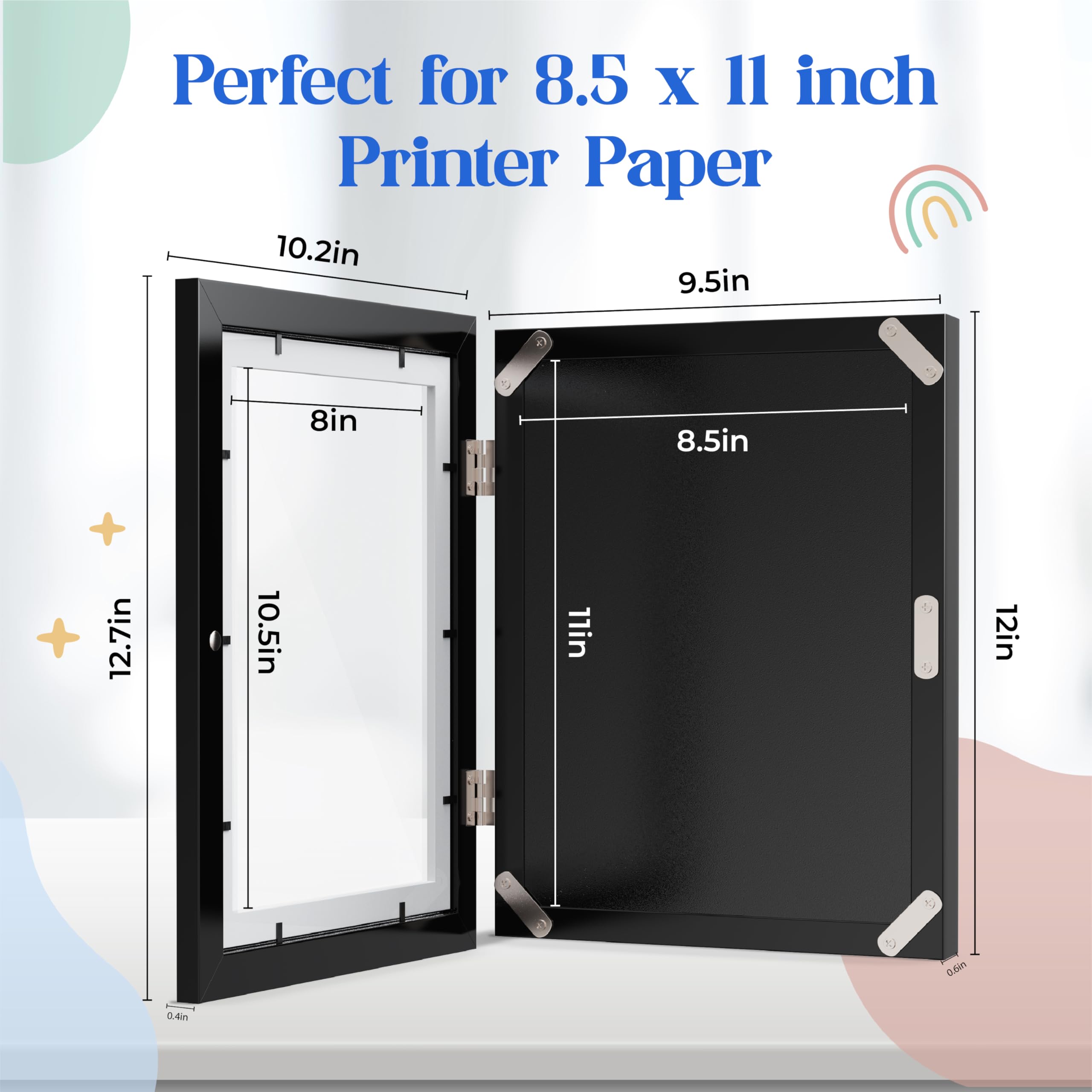 Kids Art Frame Storage Display 8.5x11 Front Opening Wall Mount 2-Pack